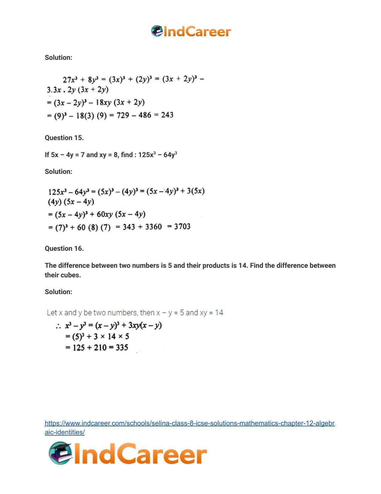 Selina Class 8 ICSE Solutions Mathematics : Chapter 12- Algebraic Identities - Page 54