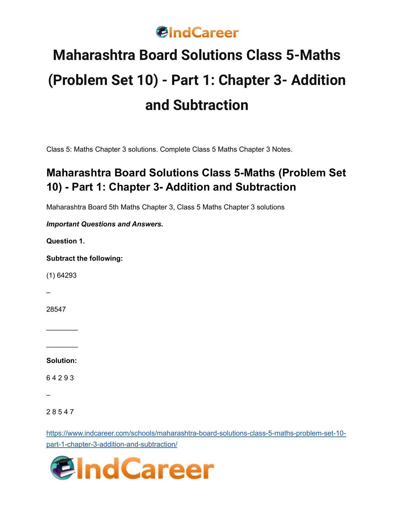Maharashtra Board Solutions Class 5-Maths (Problem Set 10) - Part 1: Chapter 3- Addition and Subtraction - Page 2
