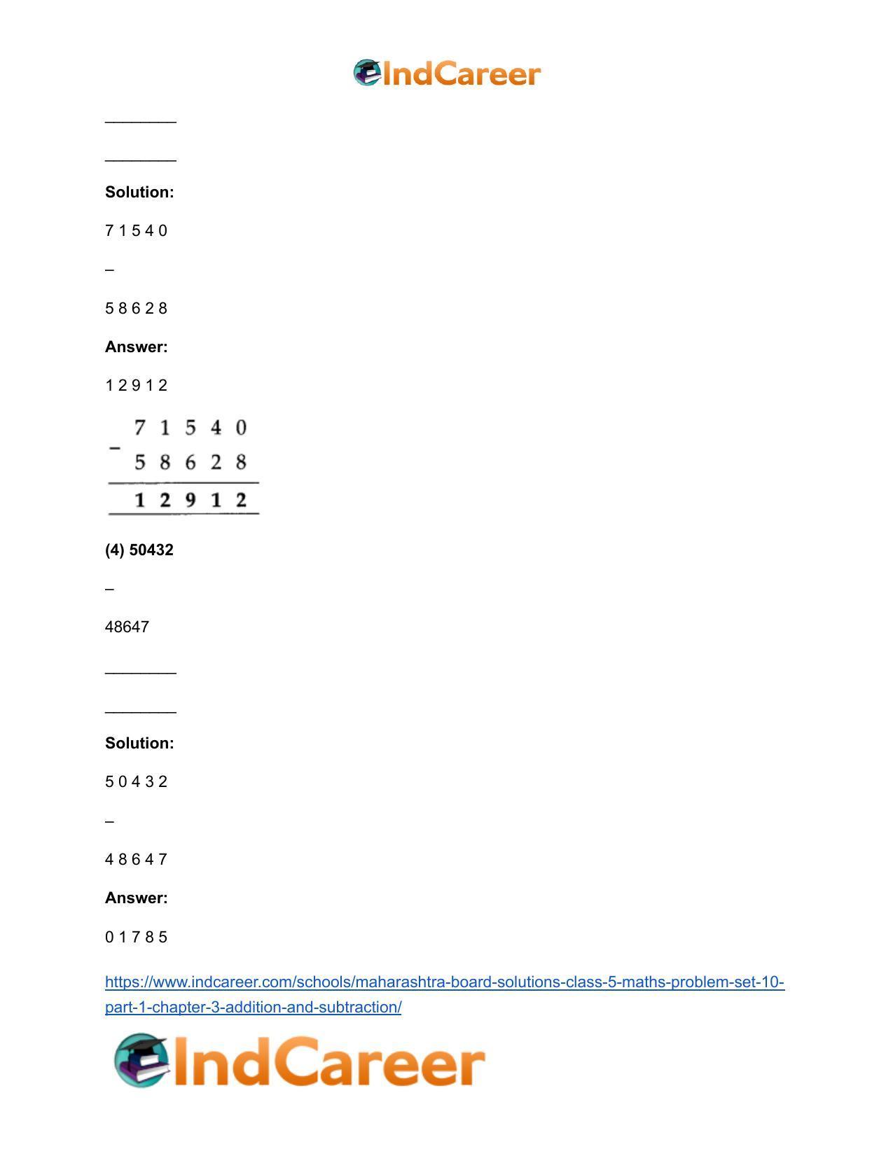 Maharashtra Board Solutions Class 5-Maths (Problem Set 10) - Part 1: Chapter 3- Addition and Subtraction - Page 4