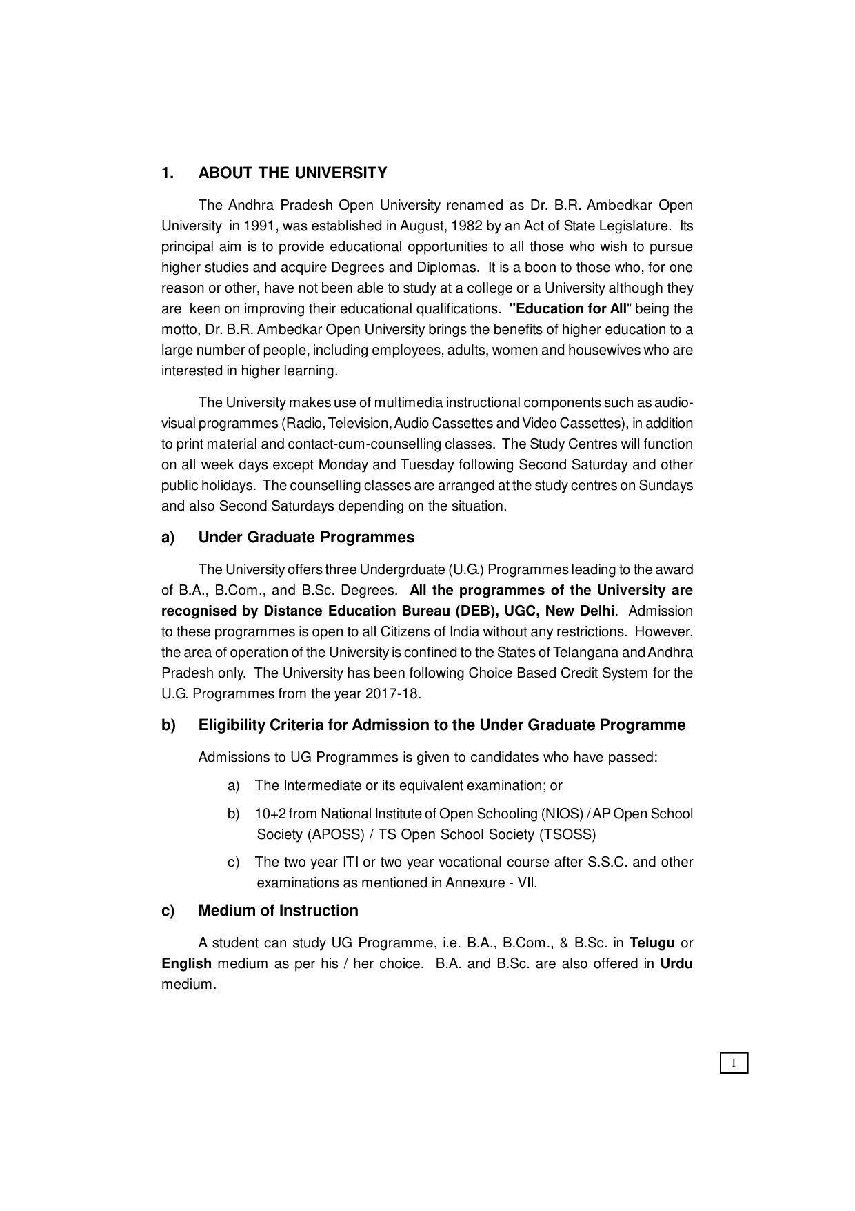 Dr. B.R. Ambedkar Open University (BRAOU) Hyderabad UG Prospectus - Page 7