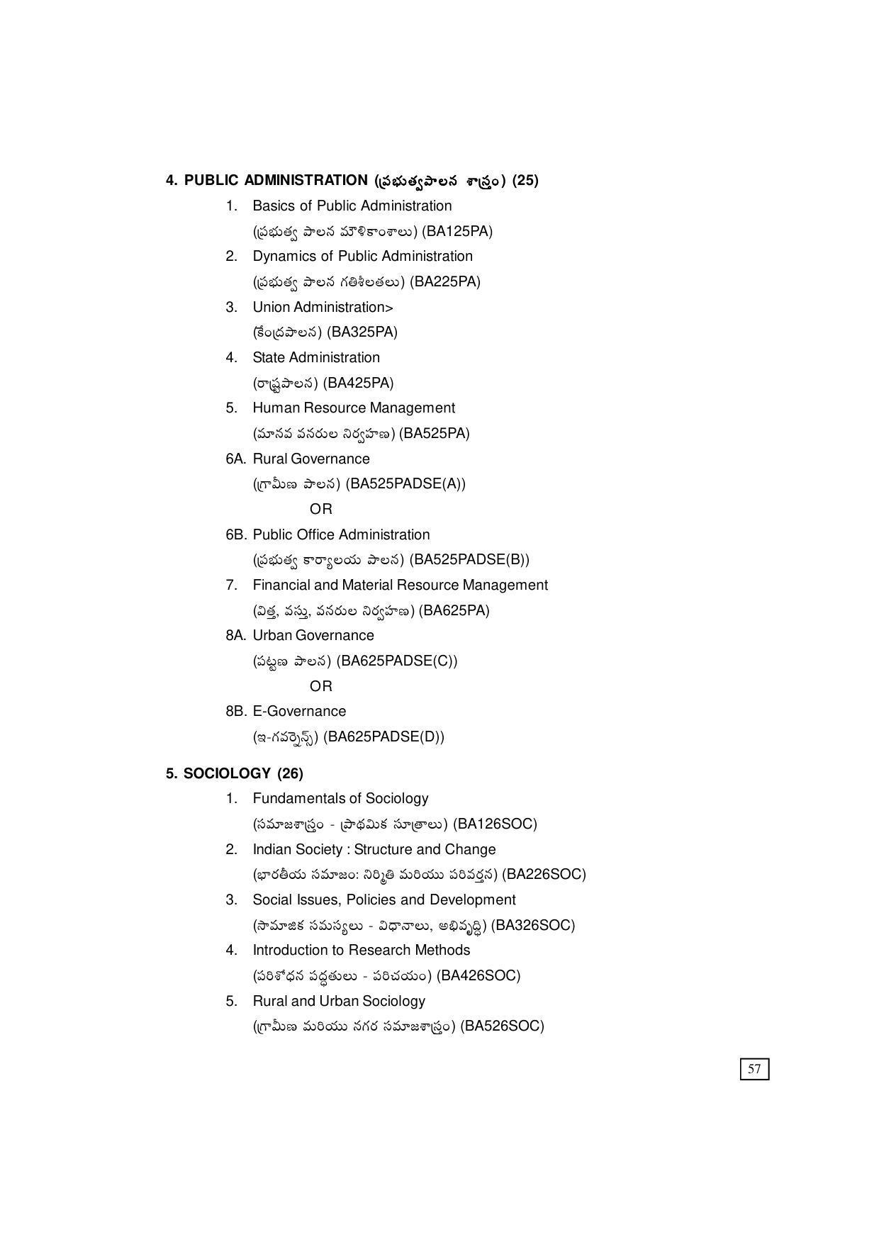 Dr. B.R. Ambedkar Open University (BRAOU) Hyderabad UG Prospectus - Page 67