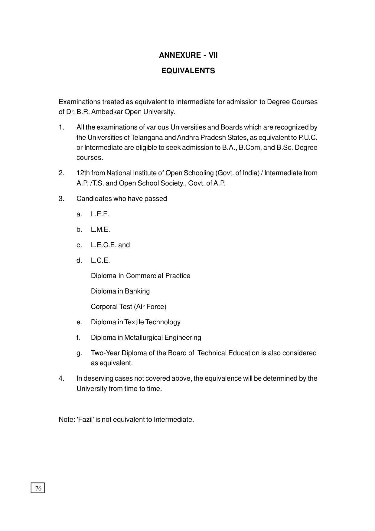 Dr. B.R. Ambedkar Open University (BRAOU) Hyderabad UG Prospectus - Page 84