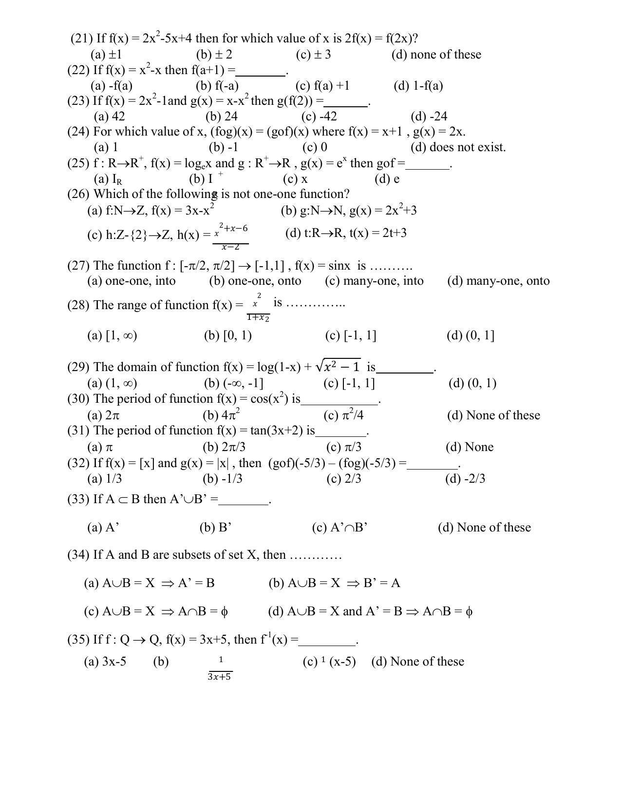 Hemchand North Gujarat University Sample Paper July-Sept 2021: B.Sc Sem -1 Business Mathematics - I : (MCQ Test)Set Theory & Functions Paper Code - 3036(Old / New Course) - Page 3