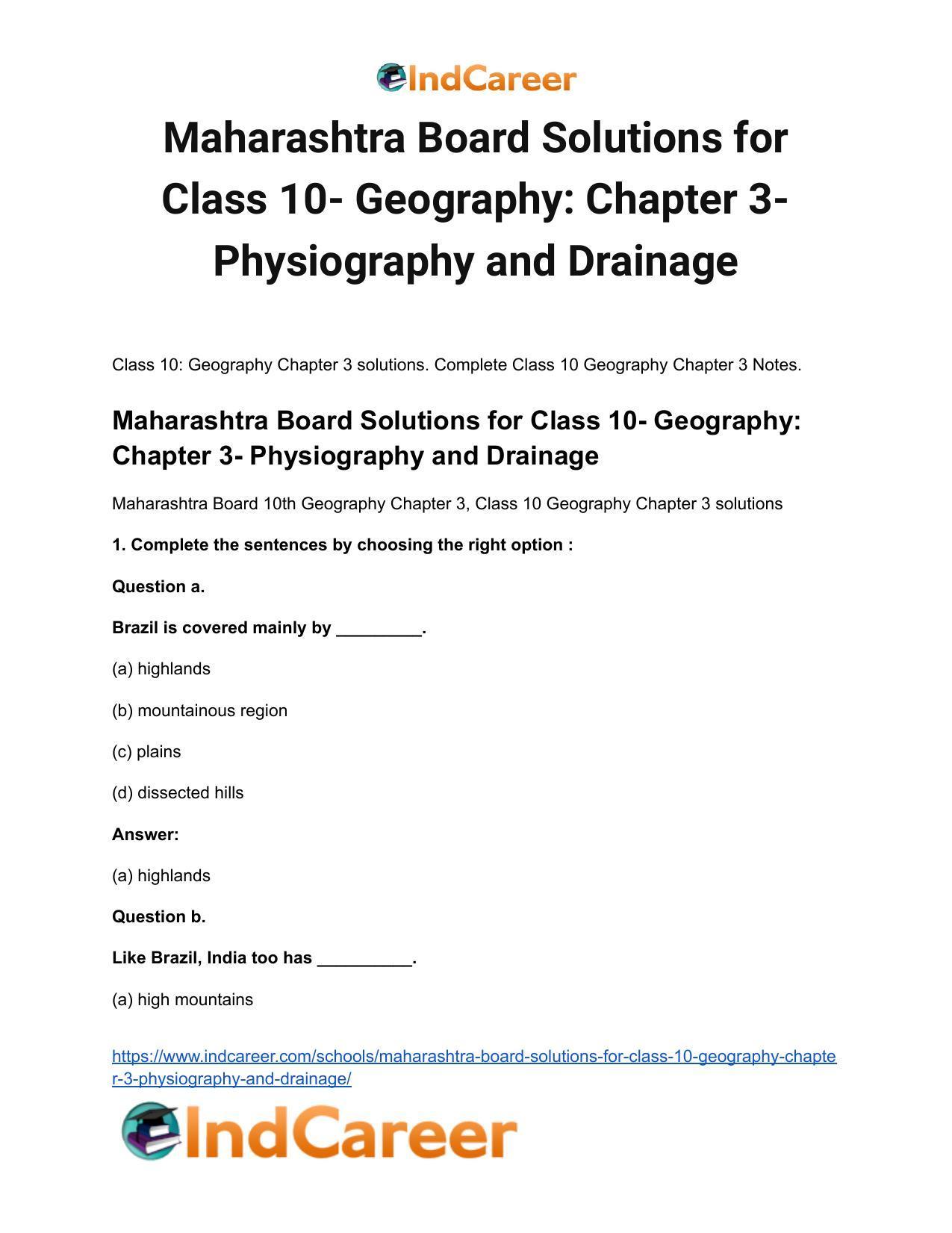Maharashtra Board Solutions for Class 10- Geography: Chapter 3- Physiography and Drainage - Page 2