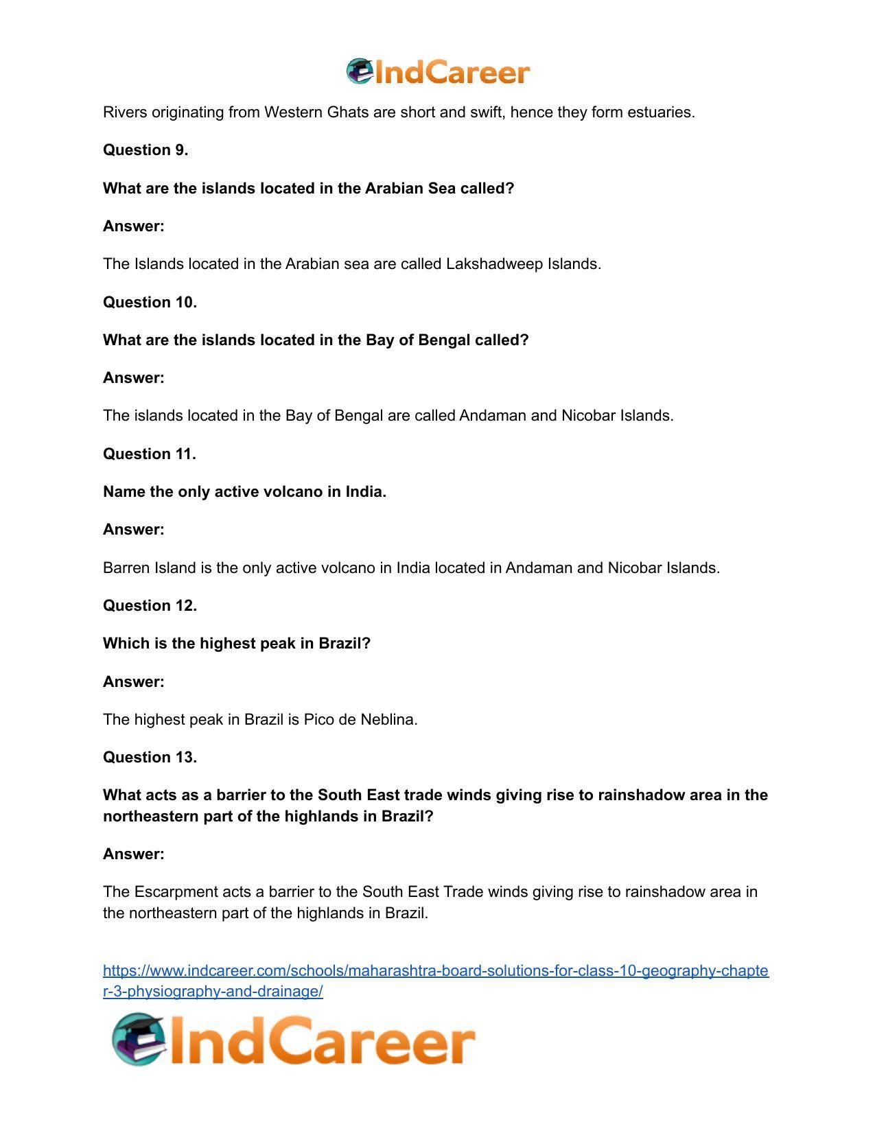 Maharashtra Board Solutions for Class 10- Geography: Chapter 3- Physiography and Drainage - Page 42