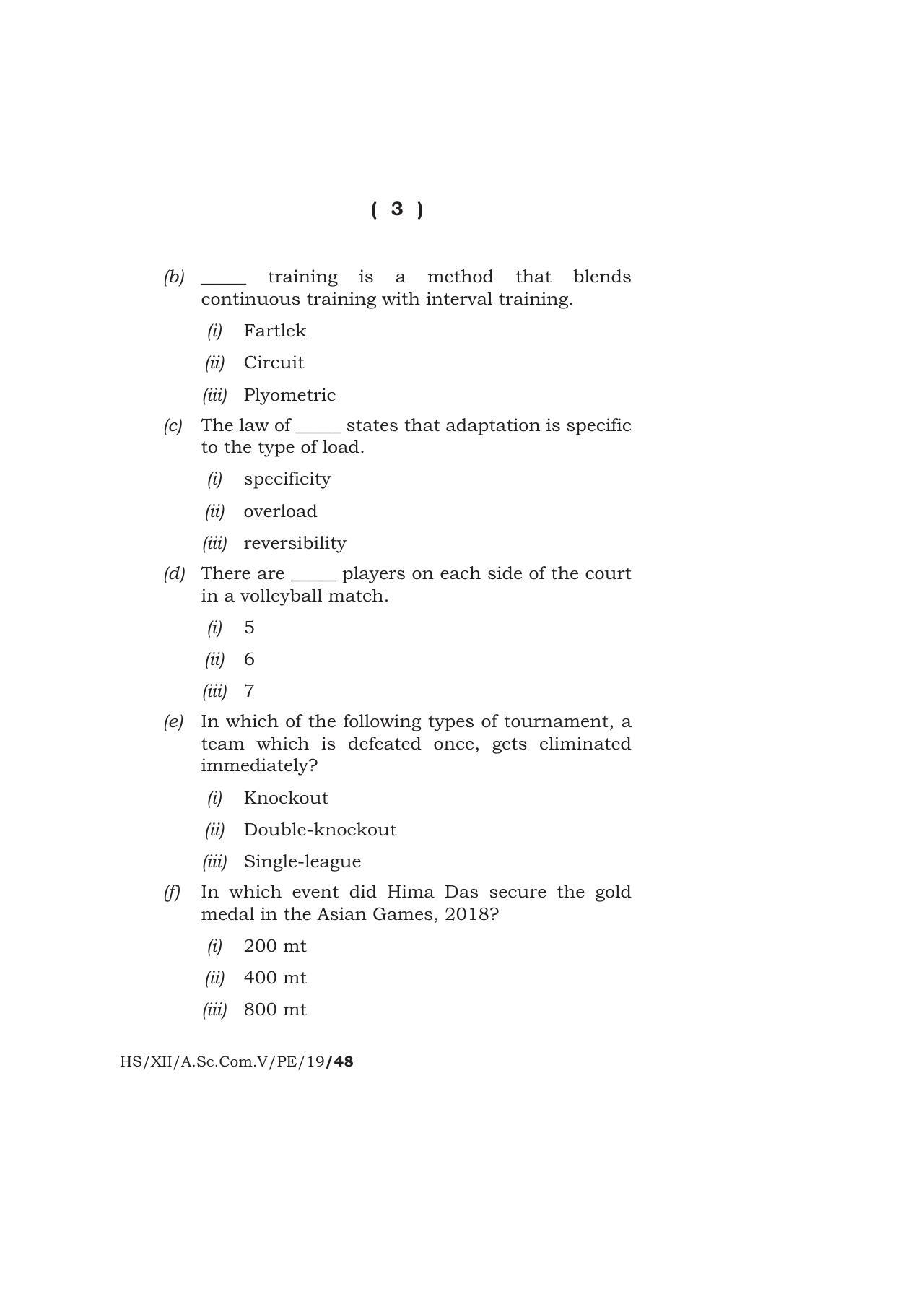 Meghalaya Board (MBOSE) Class 12 PHYSICAL EDUCATION 2019 Question Paper - Page 3