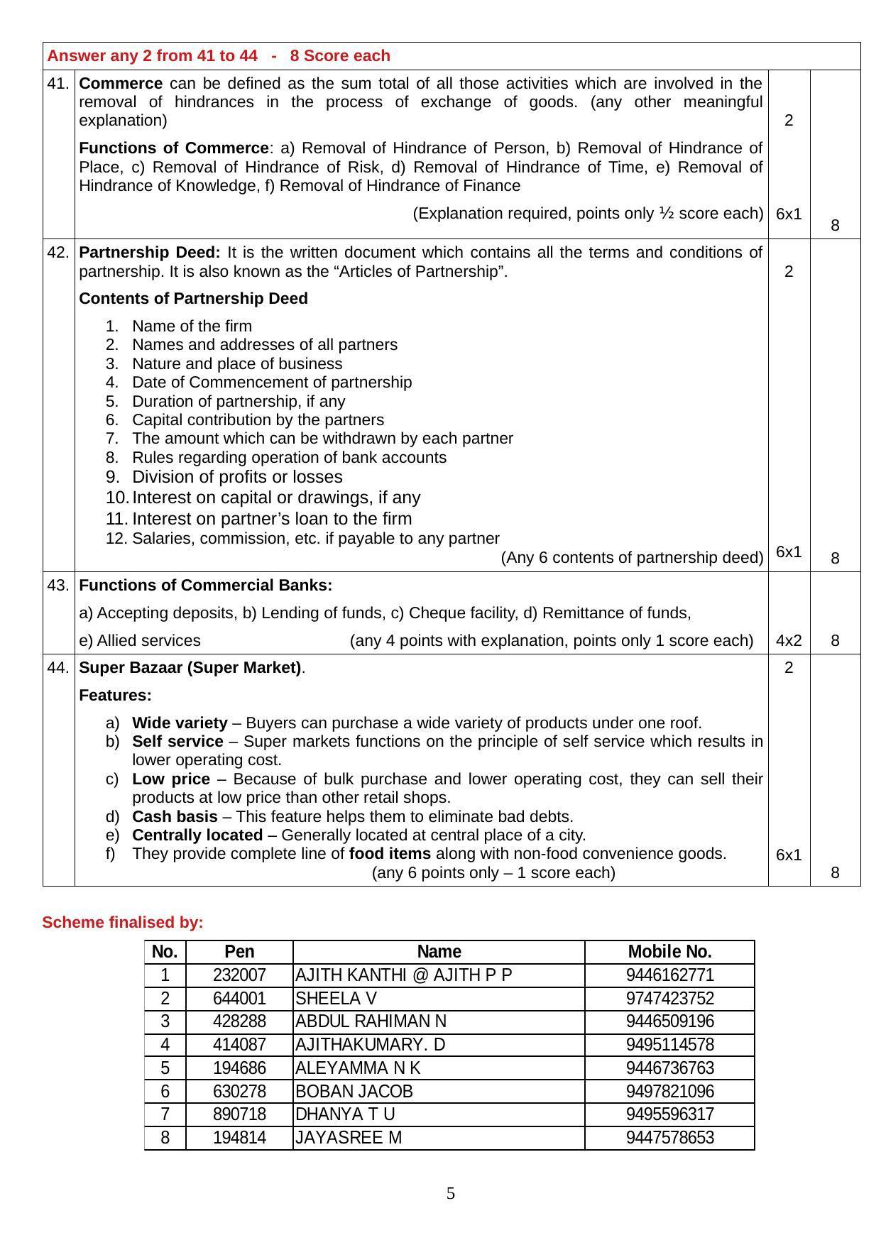 Kerala Plus One (Class 11th) Business Studies Answer Key 2021 - Page 5