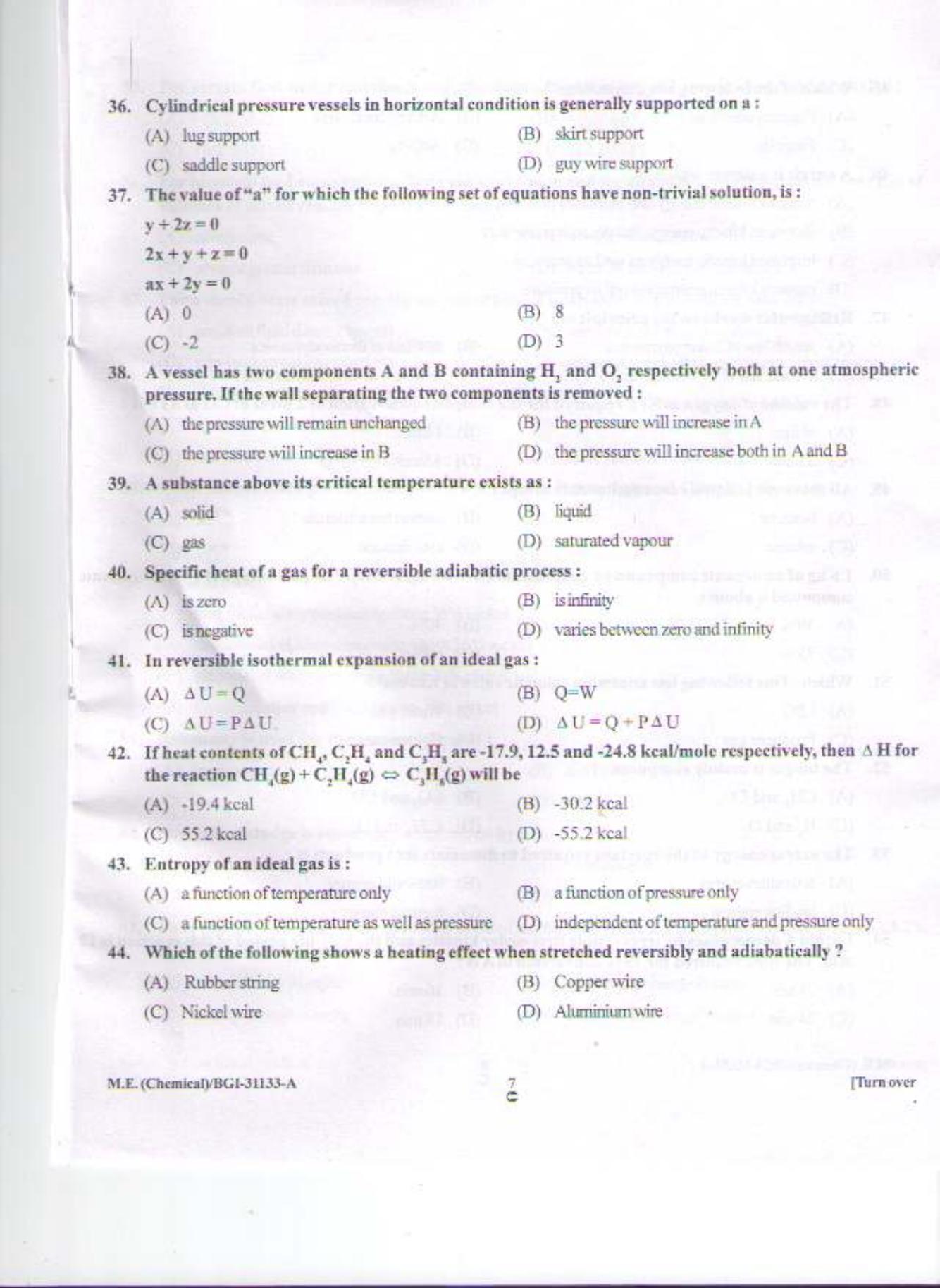 PU CET PG 2015: M.E.(Chemical) Question Paper - Page 6