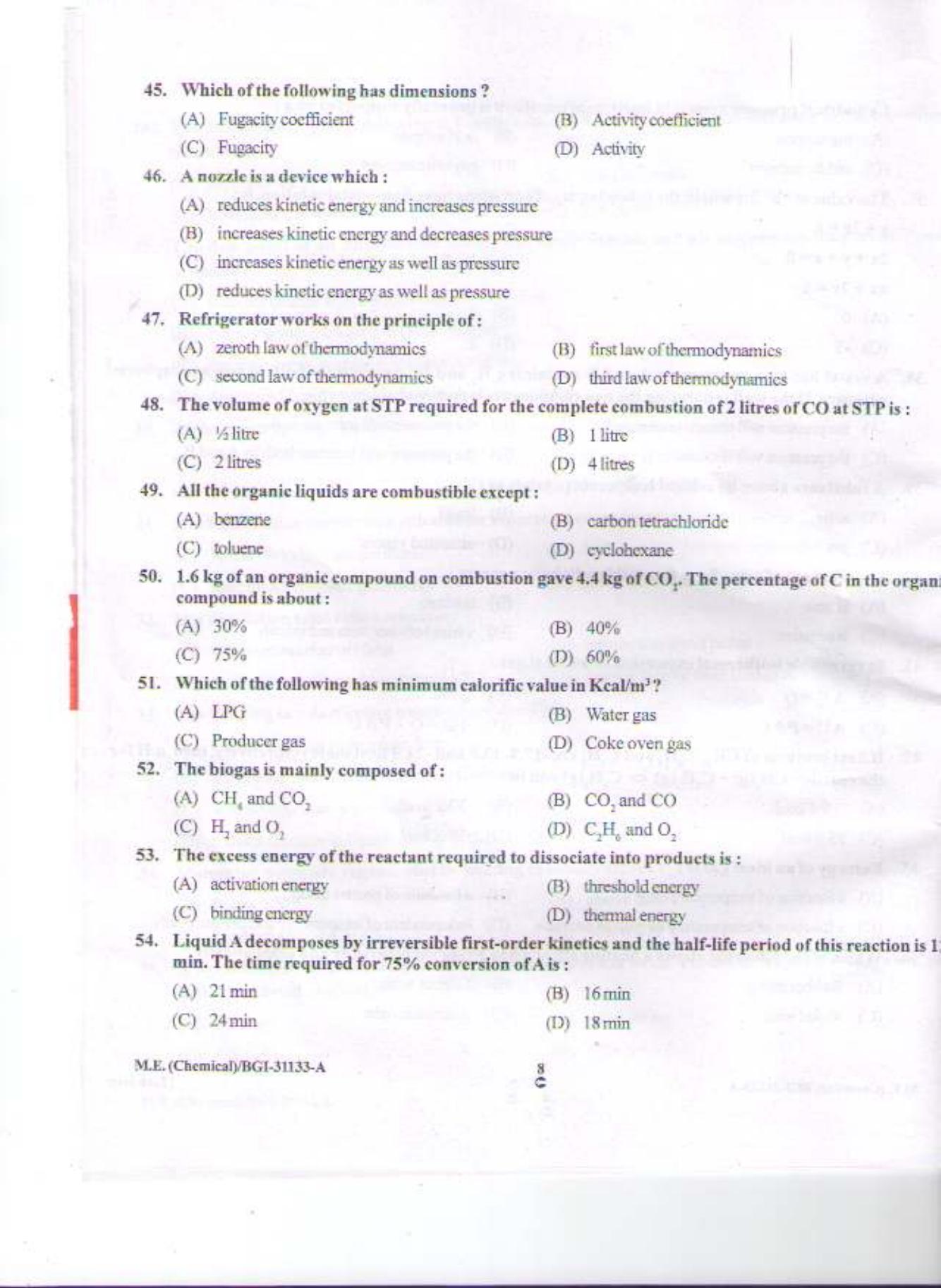 PU CET PG 2015: M.E.(Chemical) Question Paper - Page 7
