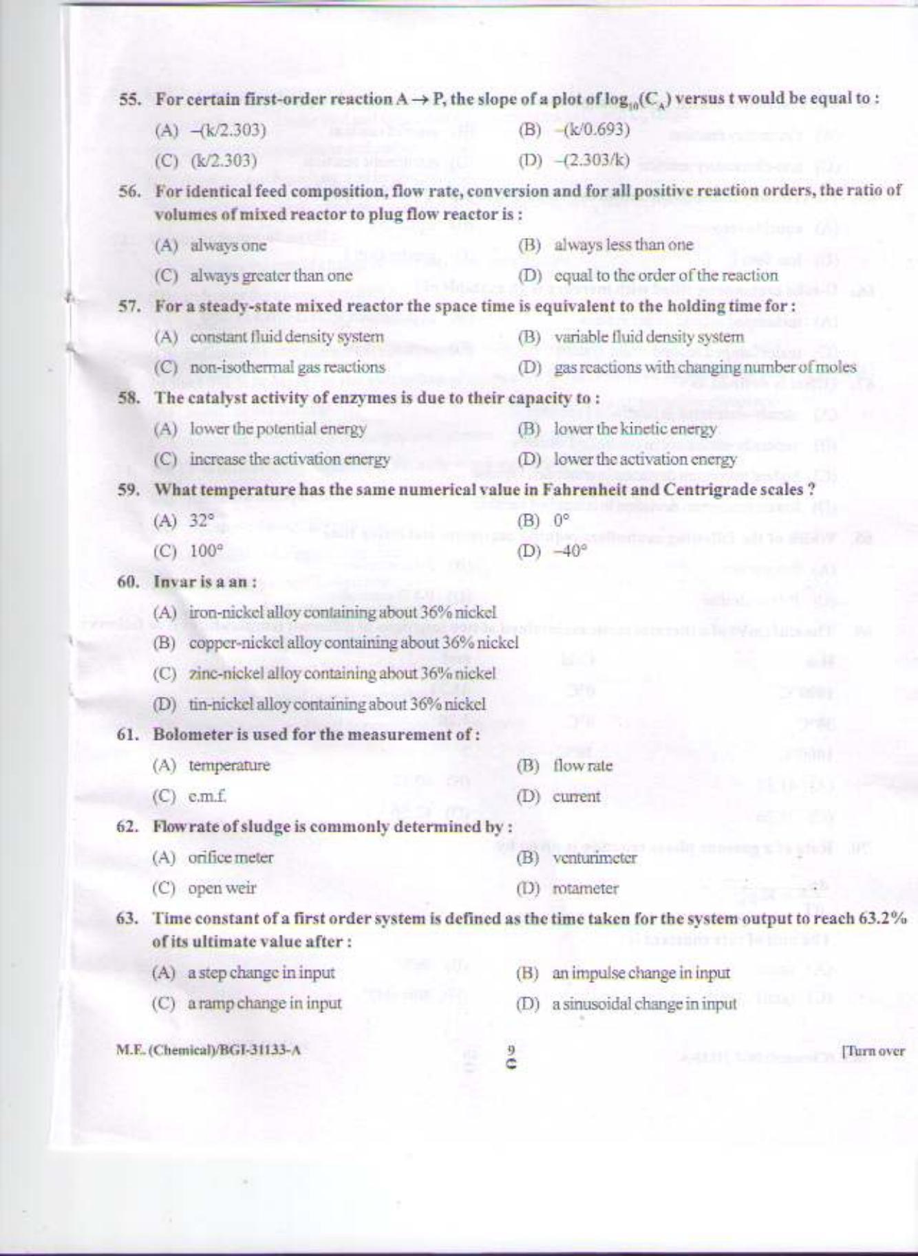PU CET PG 2015: M.E.(Chemical) Question Paper - Page 8
