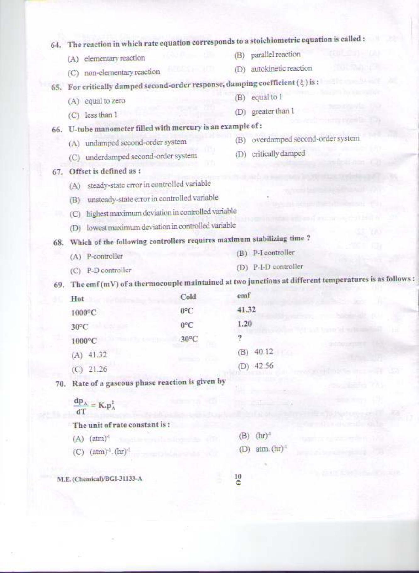 PU CET PG 2015: M.E.(Chemical) Question Paper - Page 9