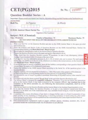 PU CET PG 2015: M.E.(Chemical) Question Paper