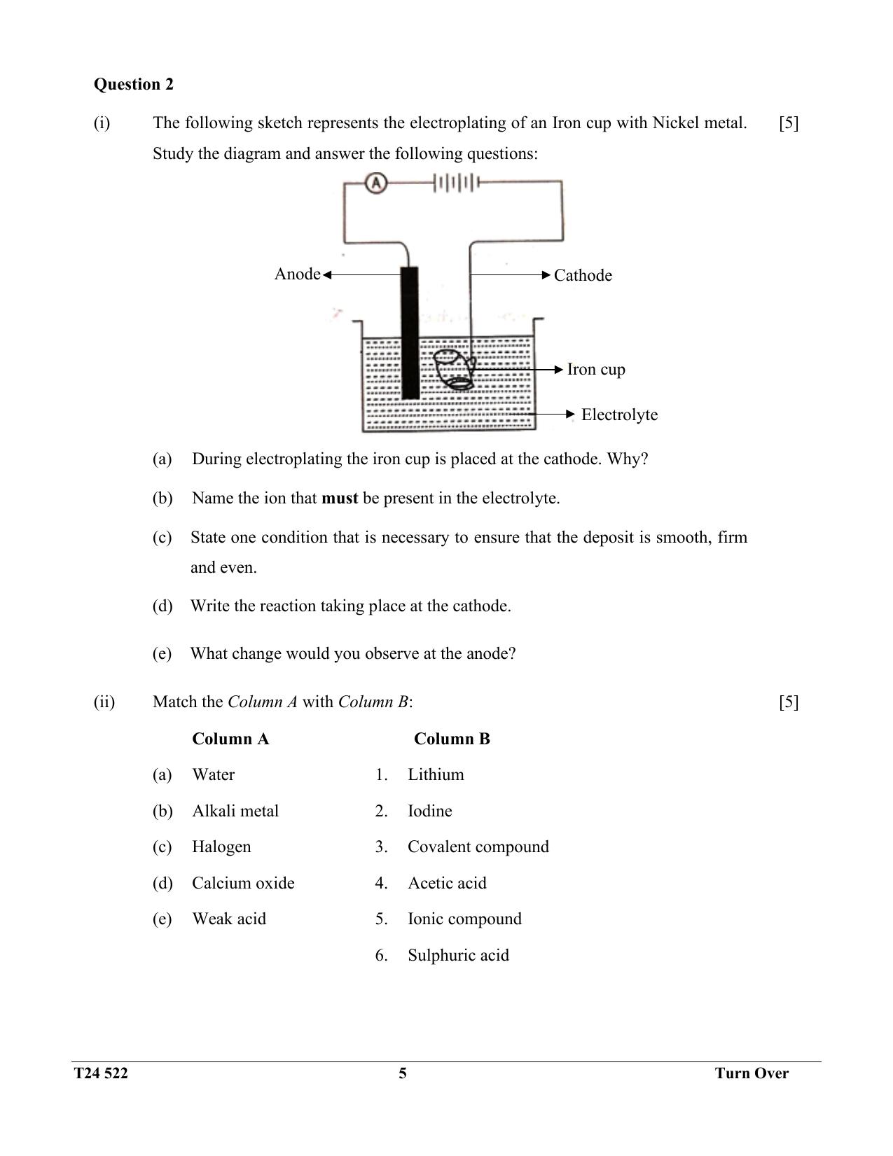 ICSE Class 10 Chemistry 2024 Question Paper - Page 5