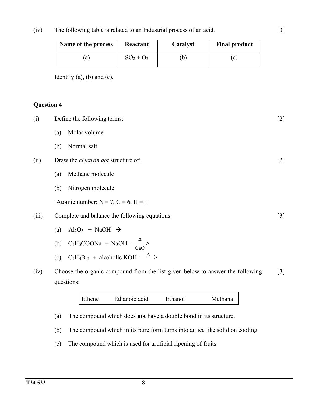 ICSE Class 10 Chemistry 2024 Question Paper - Page 8