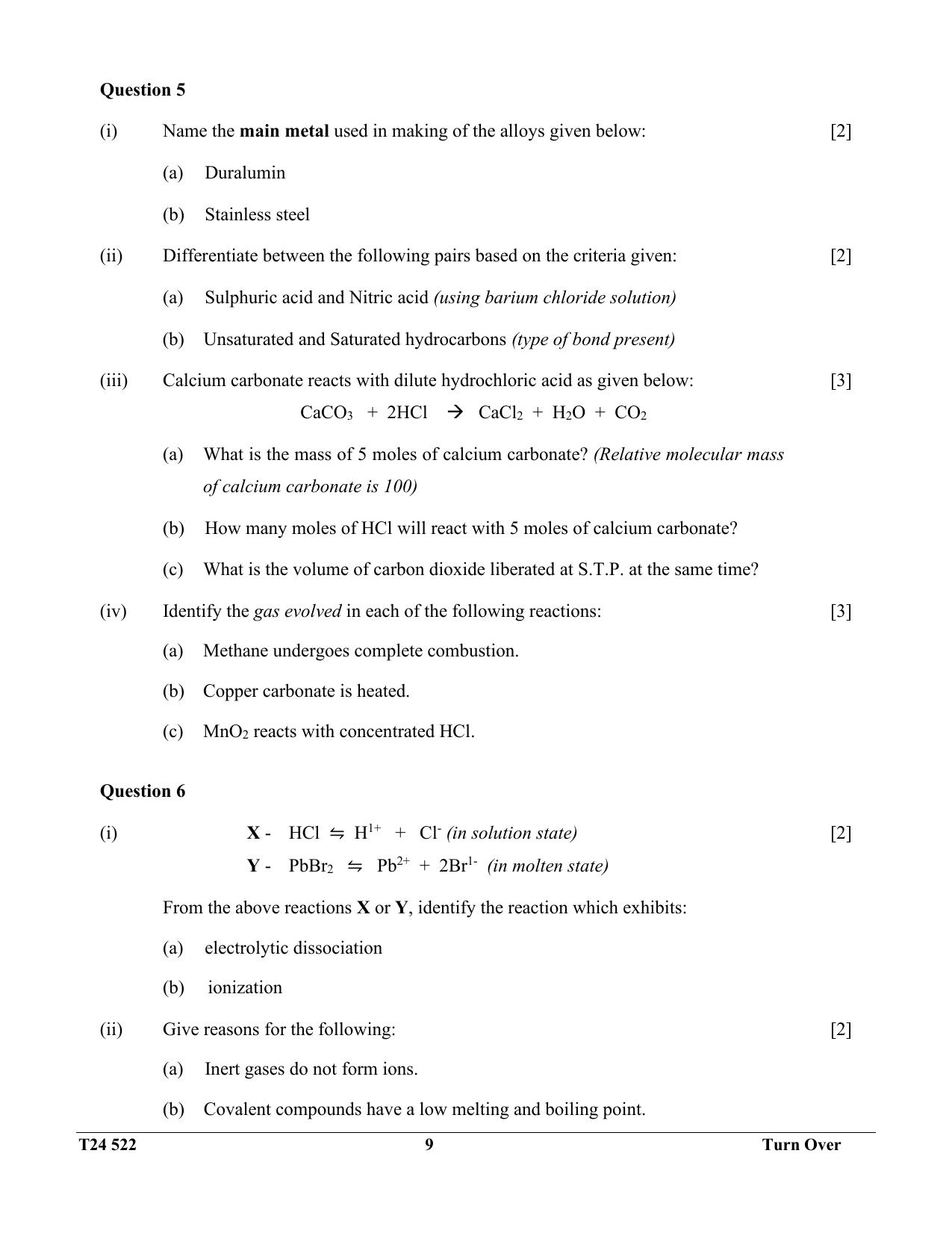 ICSE Class 10 Chemistry 2024 Question Paper - Page 9