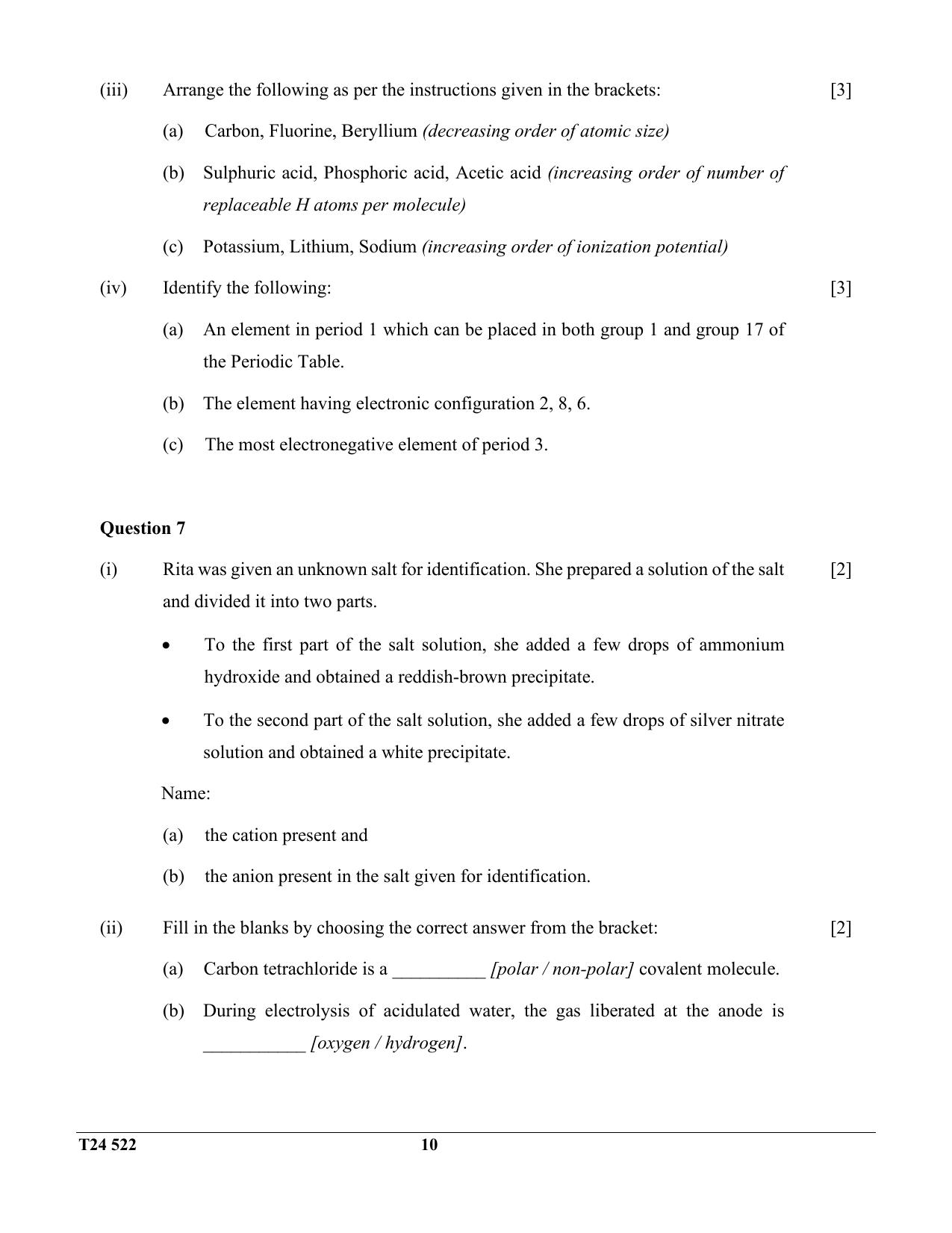 ICSE Class 10 Chemistry 2024 Question Paper - Page 10