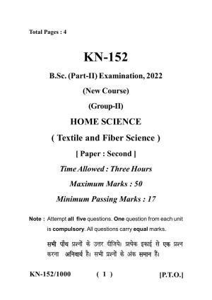 Sarguja University Question Paper - 2022 :   B.Sc. (Home Science) Part-II II.Textile and Fiber Science Paper II