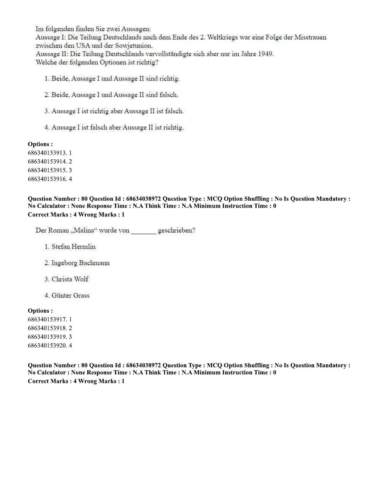 CUET PG 2023: LAQP12 – German (Hin) - Shift 2 (25-06-2023) Question Paper - Page 110