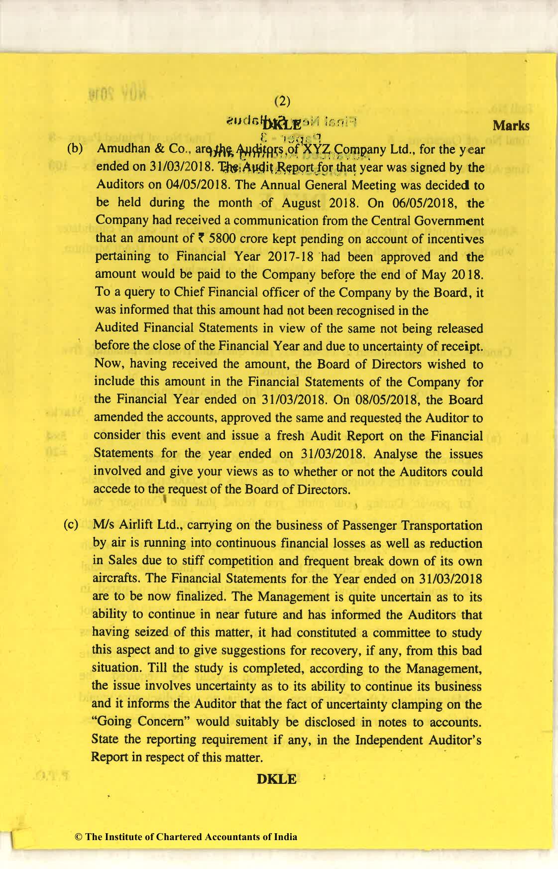 CA Final Nov 2018 Question Paper - Paper 3 – Advanced Auditing and Professional Ethics - Page 2