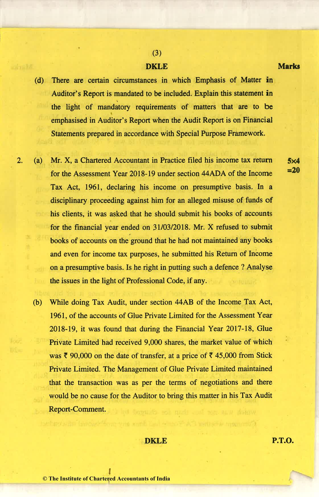 CA Final Nov 2018 Question Paper - Paper 3 – Advanced Auditing and Professional Ethics - Page 3