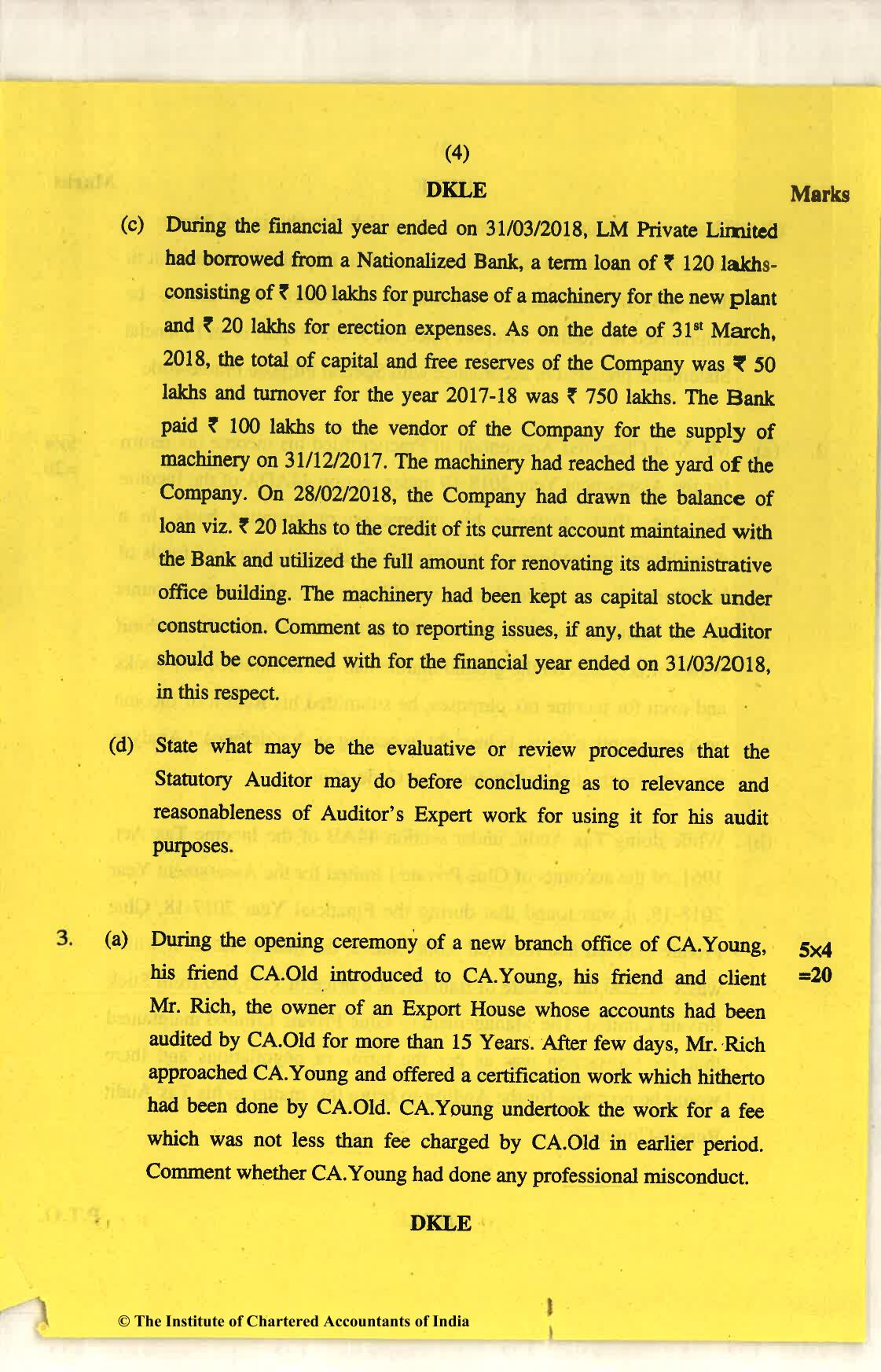 CA Final Nov 2018 Question Paper - Paper 3 – Advanced Auditing and Professional Ethics - Page 4