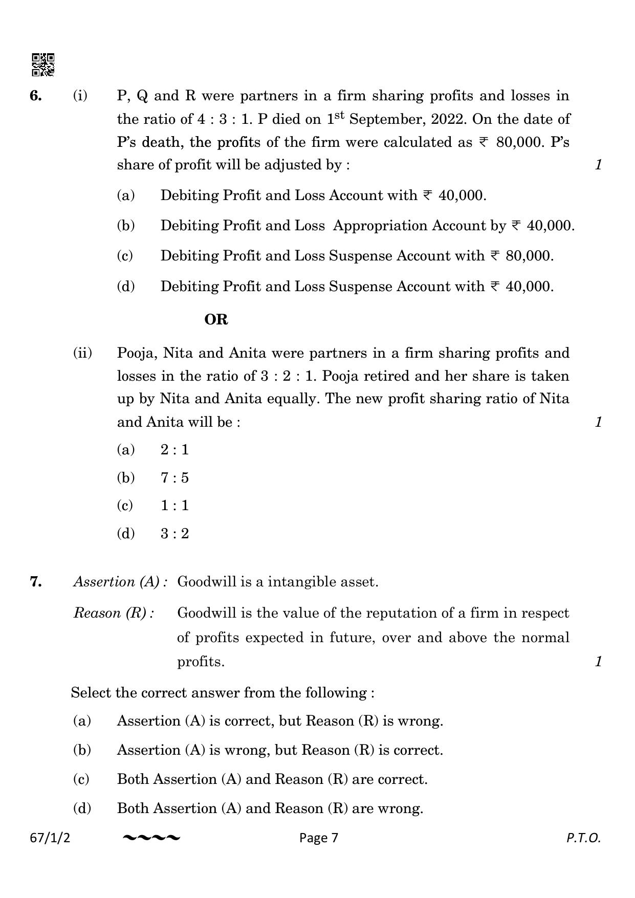 CBSE Class 12 67-1-2 Accountancy 2023 Question Paper - Page 7
