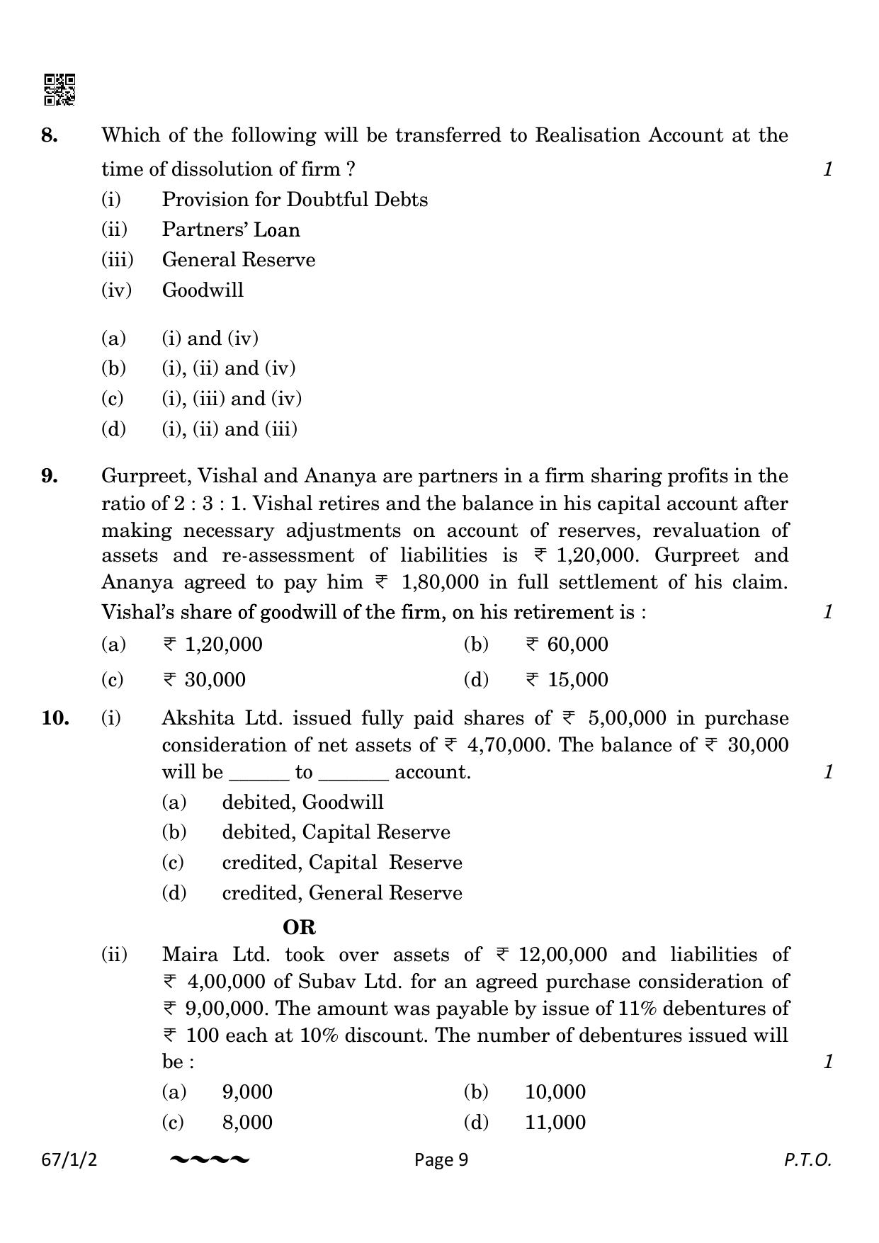 CBSE Class 12 67-1-2 Accountancy 2023 Question Paper - Page 9