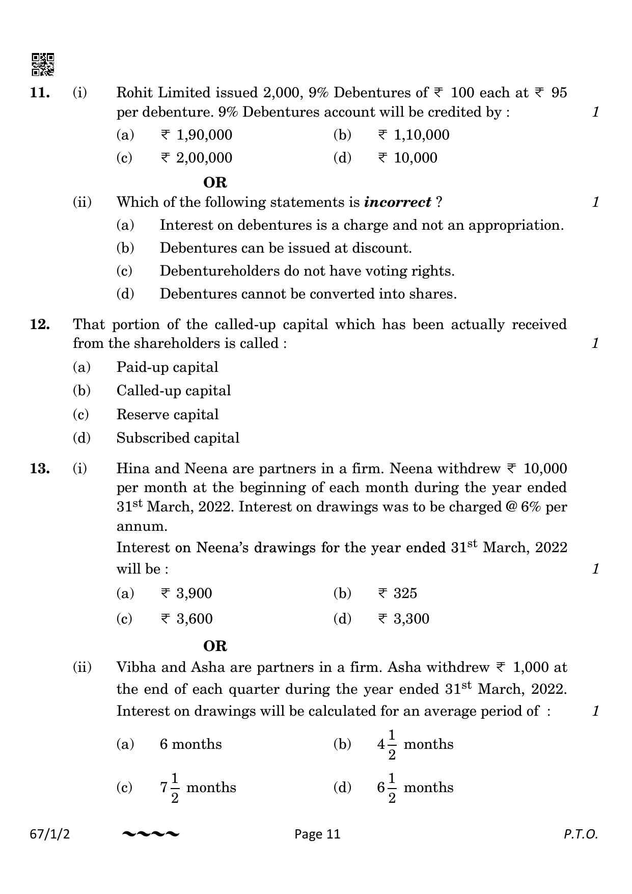 CBSE Class 12 67-1-2 Accountancy 2023 Question Paper - Page 11