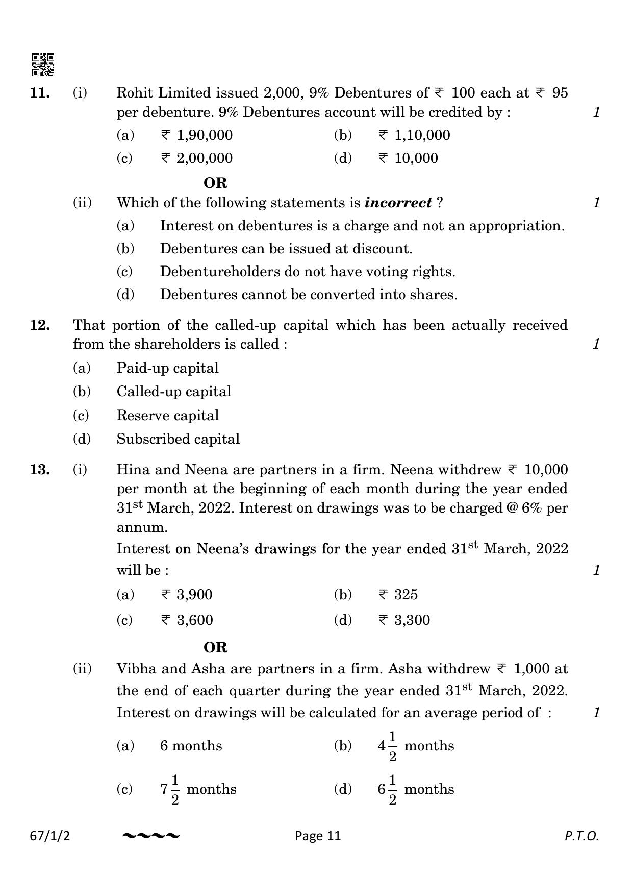 CBSE Class 12 67-1-2 Accountancy 2023 Question Paper - Page 11