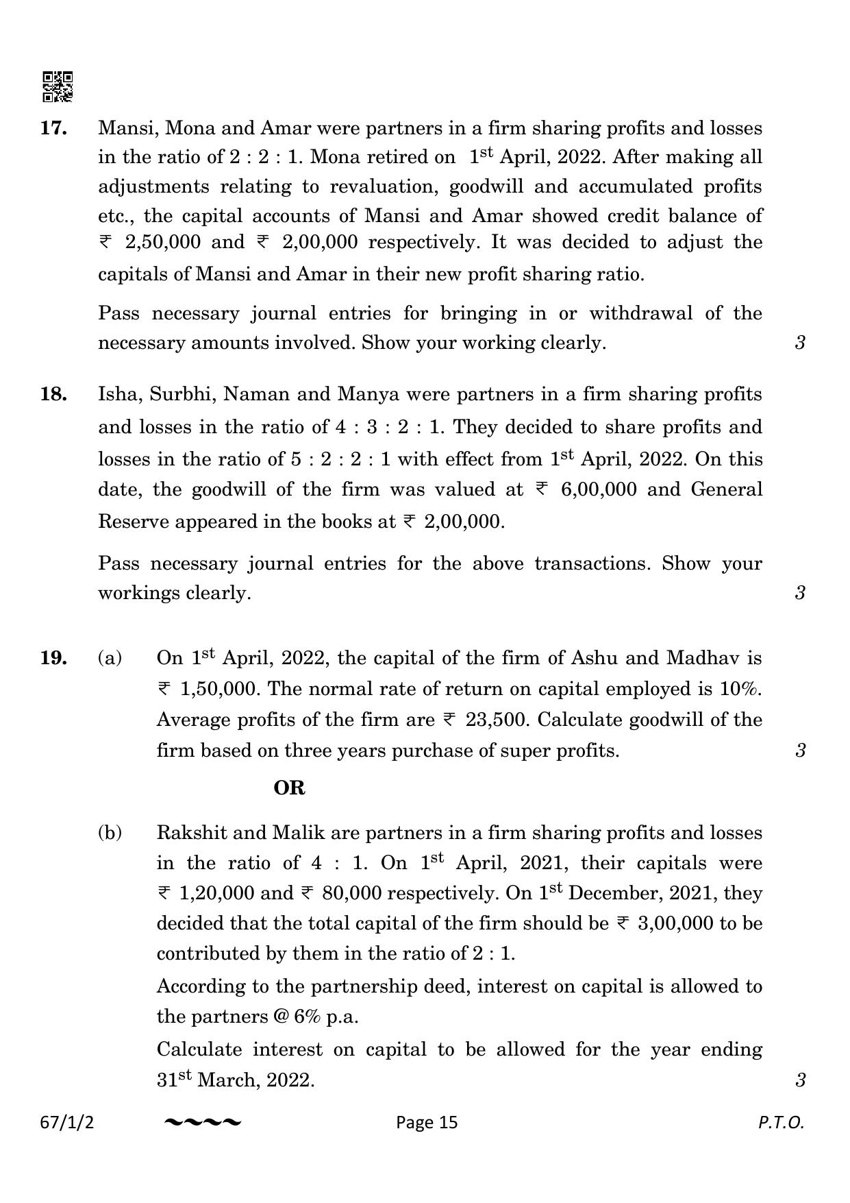 CBSE Class 12 67-1-2 Accountancy 2023 Question Paper - Page 15