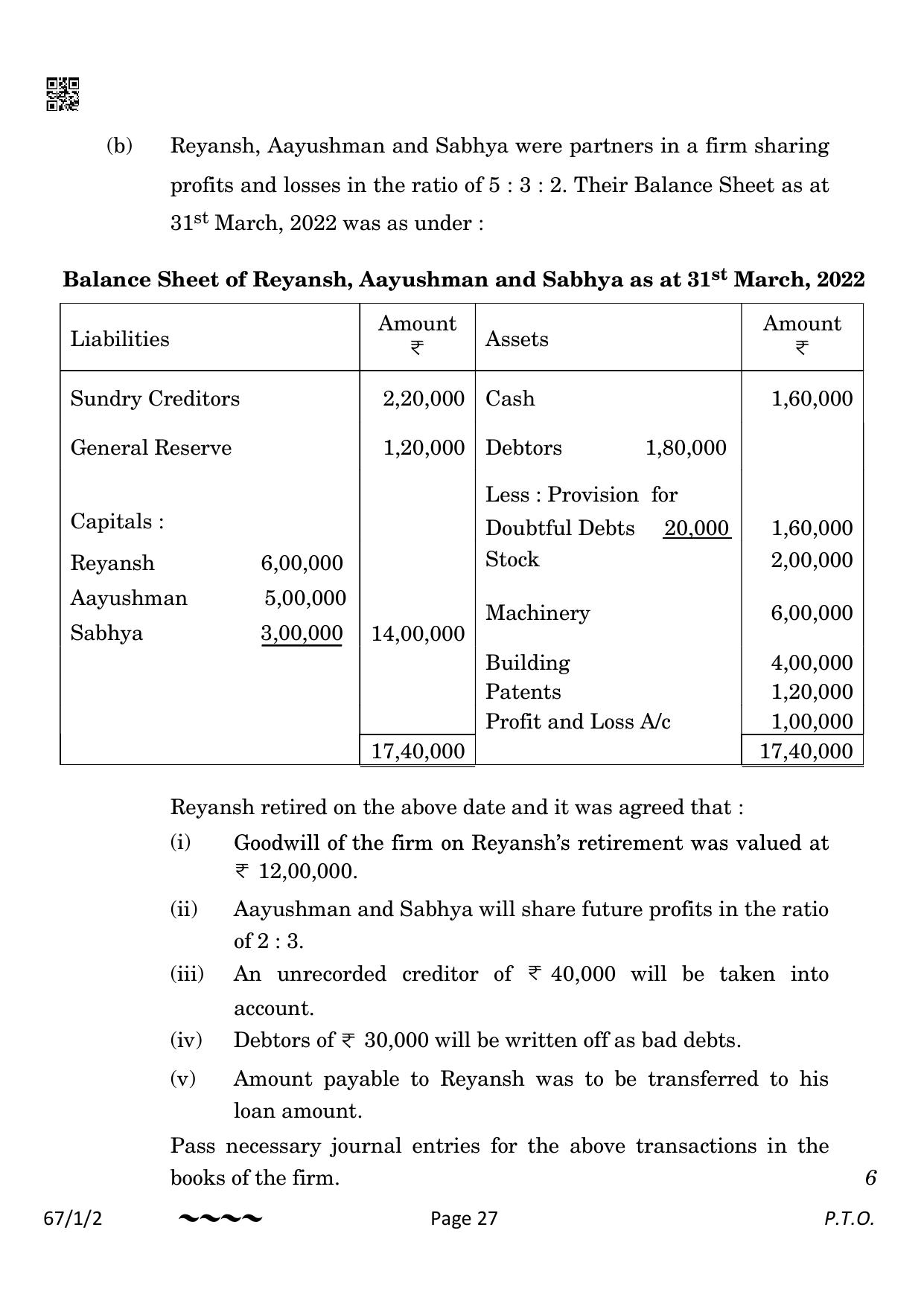 CBSE Class 12 67-1-2 Accountancy 2023 Question Paper - Page 27