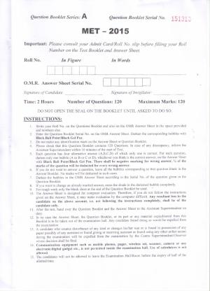 PU MET 2015 Question Booklet with Key