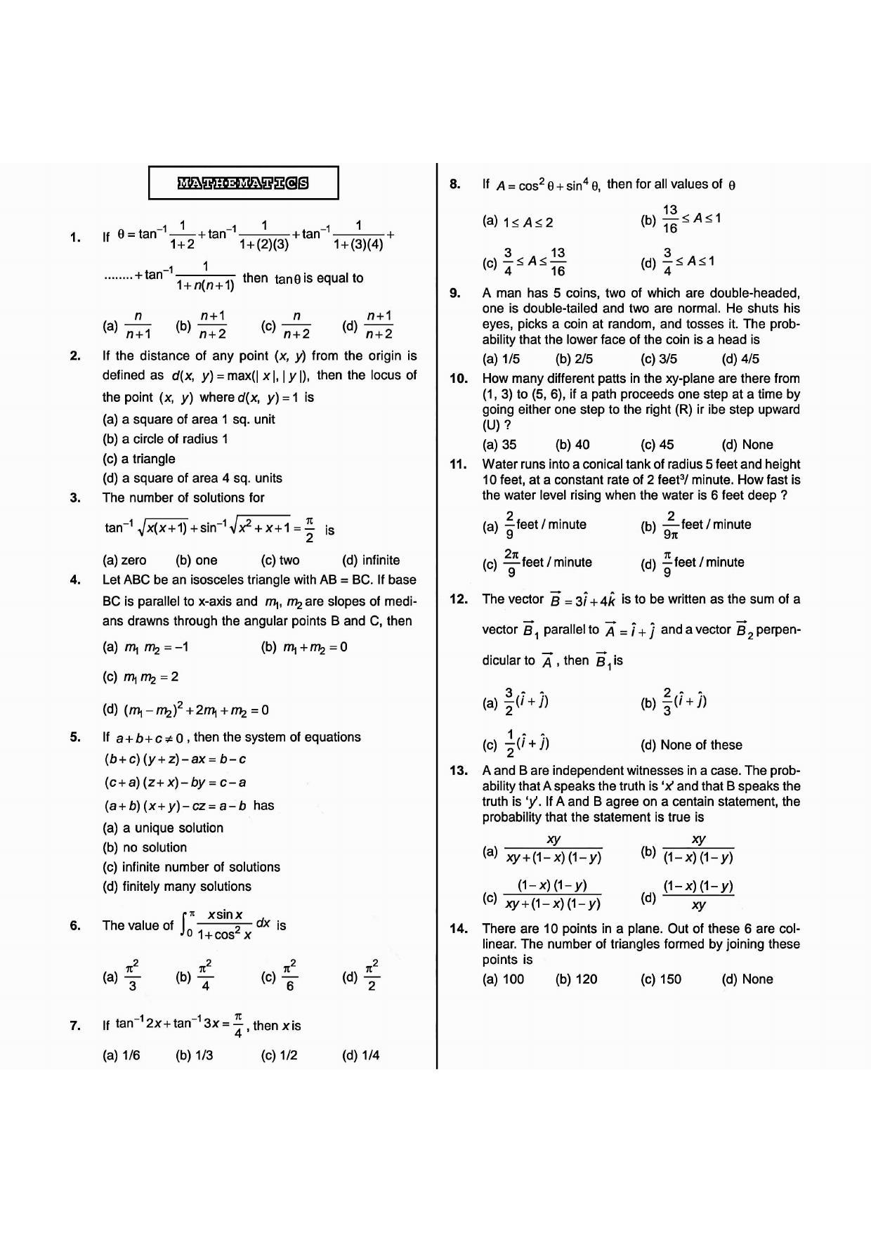 NIMCET 2009 Question Paper - Page 1