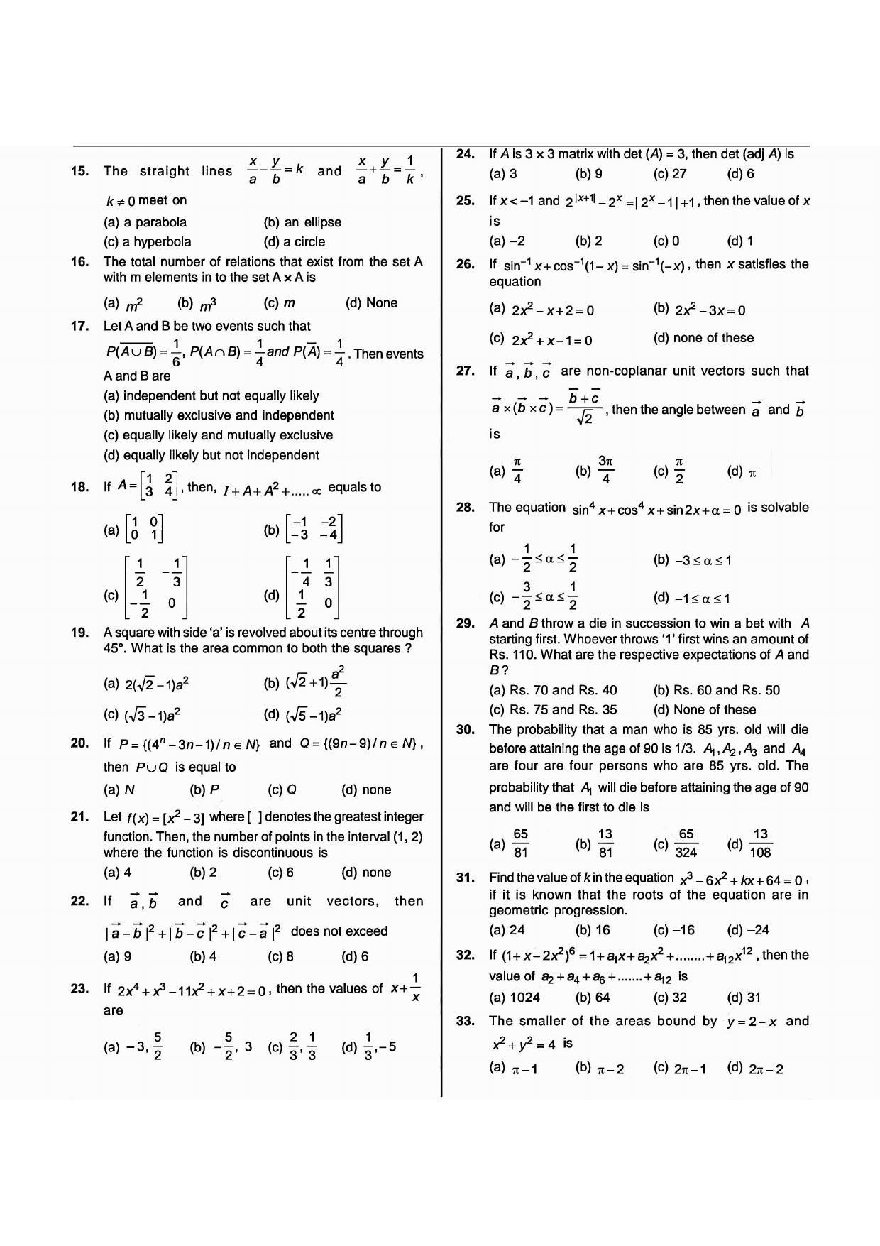 NIMCET 2009 Question Paper - Page 2
