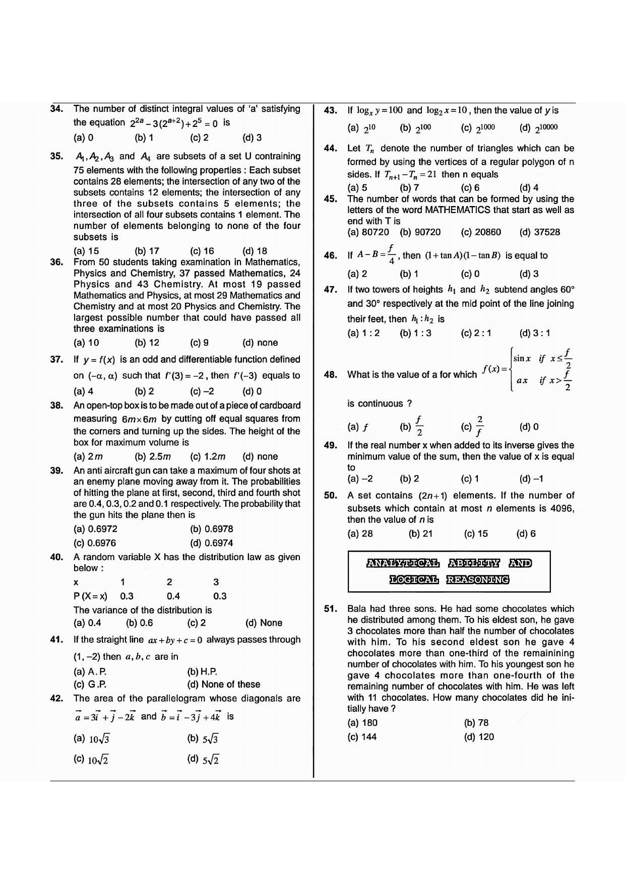 NIMCET 2009 Question Paper - Page 3