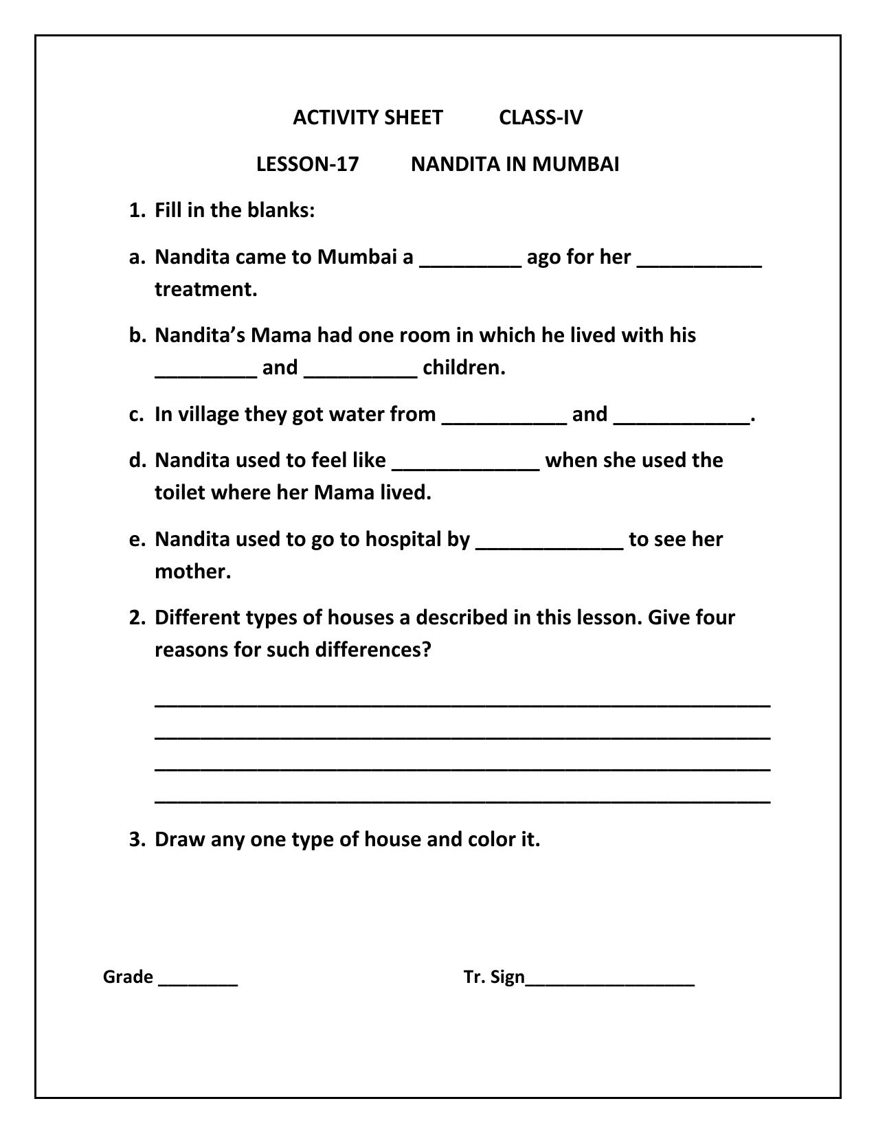 Worksheet for Class 4 Environmental Studies Omanas Journey Assignment - Page 1