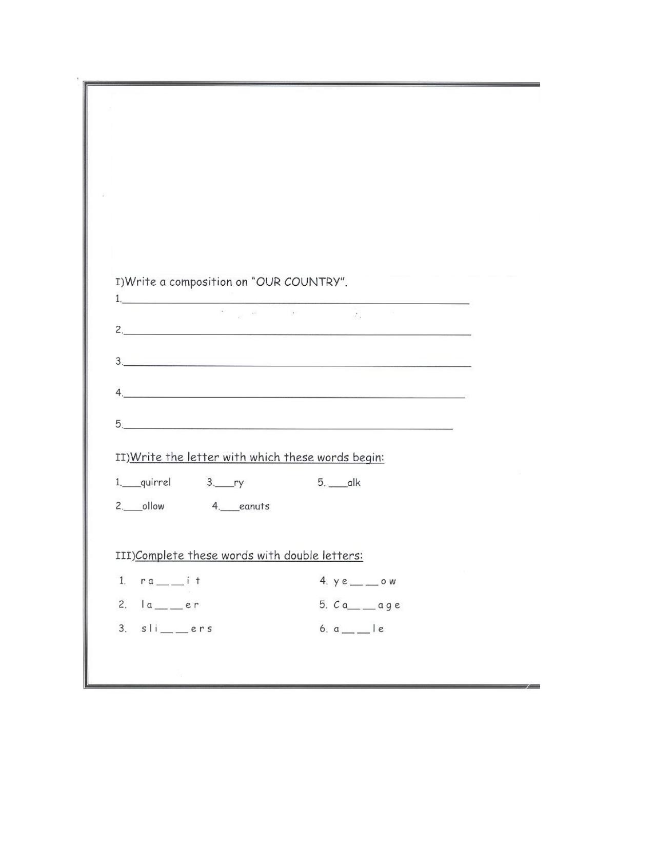 Worksheet for Class 1 English Assignment 73 - Page 1
