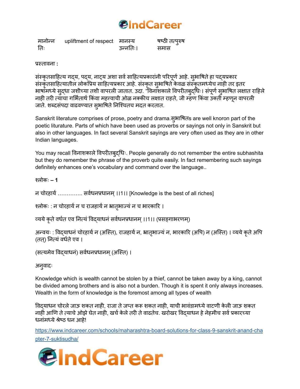 Maharashtra Board Solutions for Class 9- Sanskrit Anand: Chapter 7- सूक्तिसुधा - Page 18
