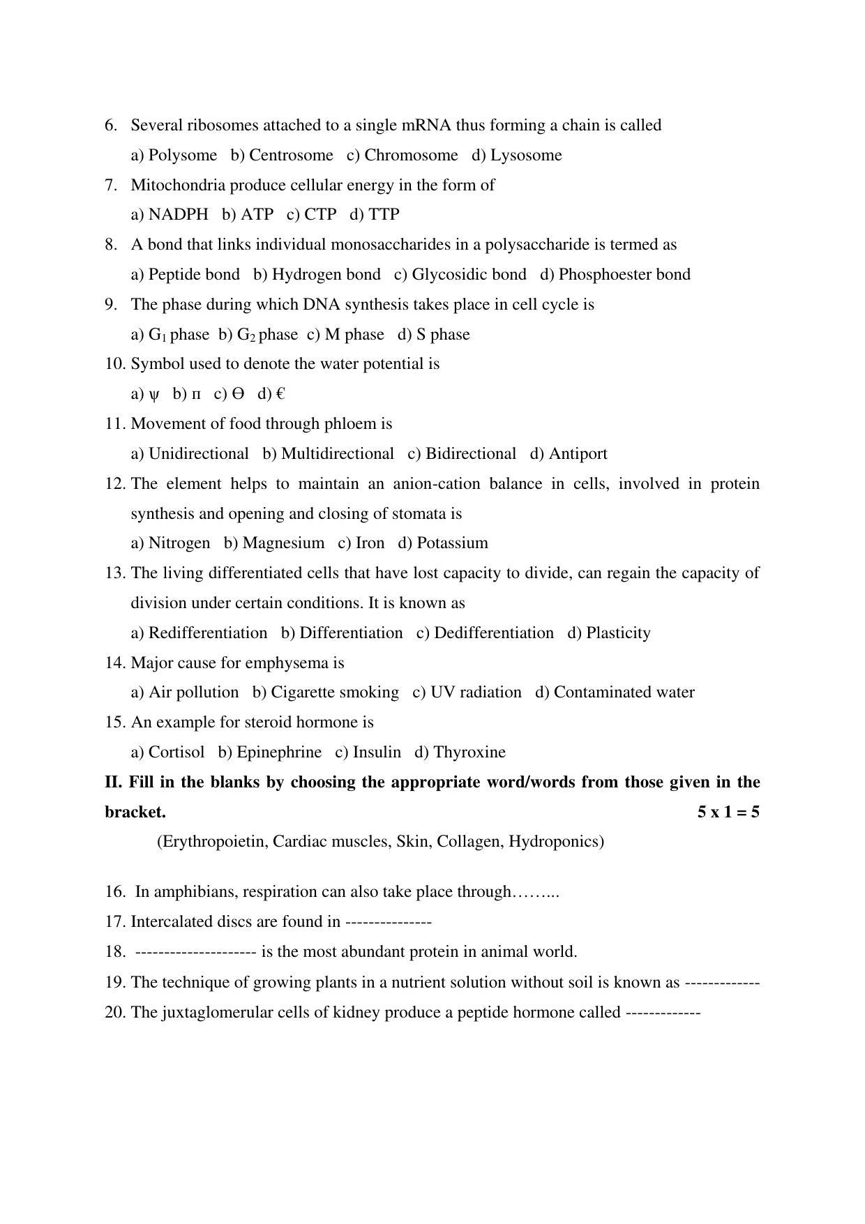 Karnataka 1st PUC BIOLOGY Model Question Paper - Page 5
