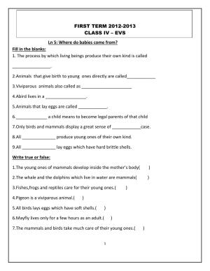 Worksheet for Class 4 Environmental Studies Where do Babies Come From Assignment