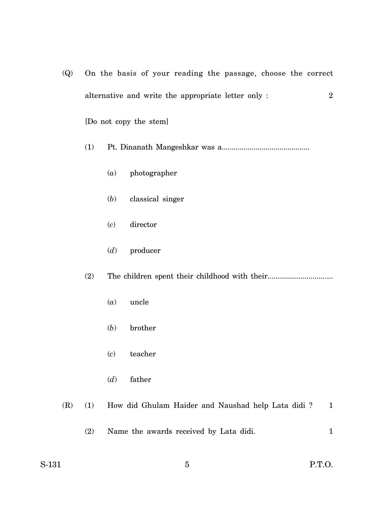 Goa Board Class 10 English 3rd Language  (June 2019) Question Paper - Page 5