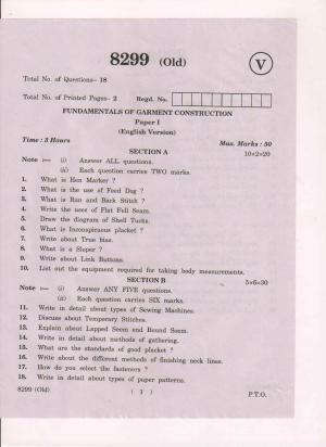 AP Inter 1st Year Fundamentals of Garment Construction-I (Old) March-2019-Vocational Question Paper