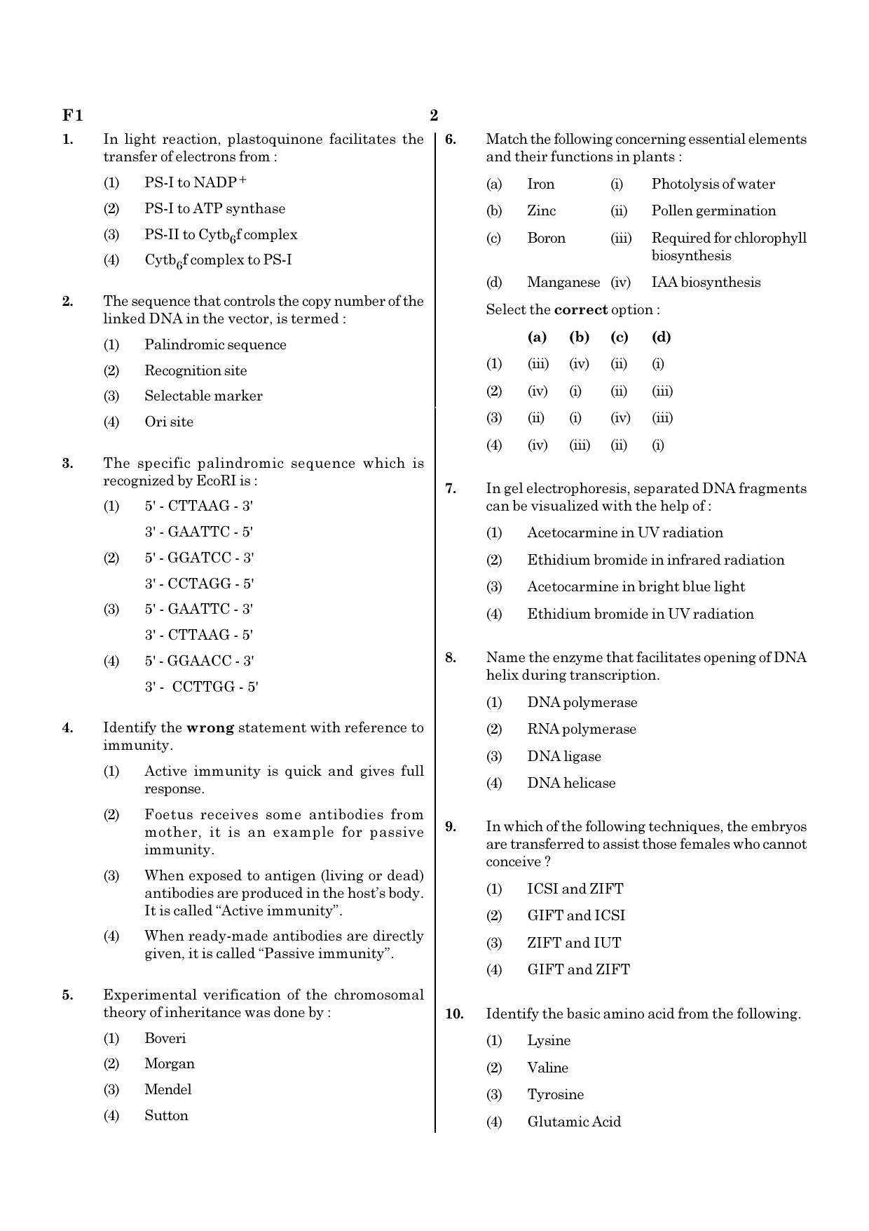 NEET F1 2020 Question Paper - Page 2