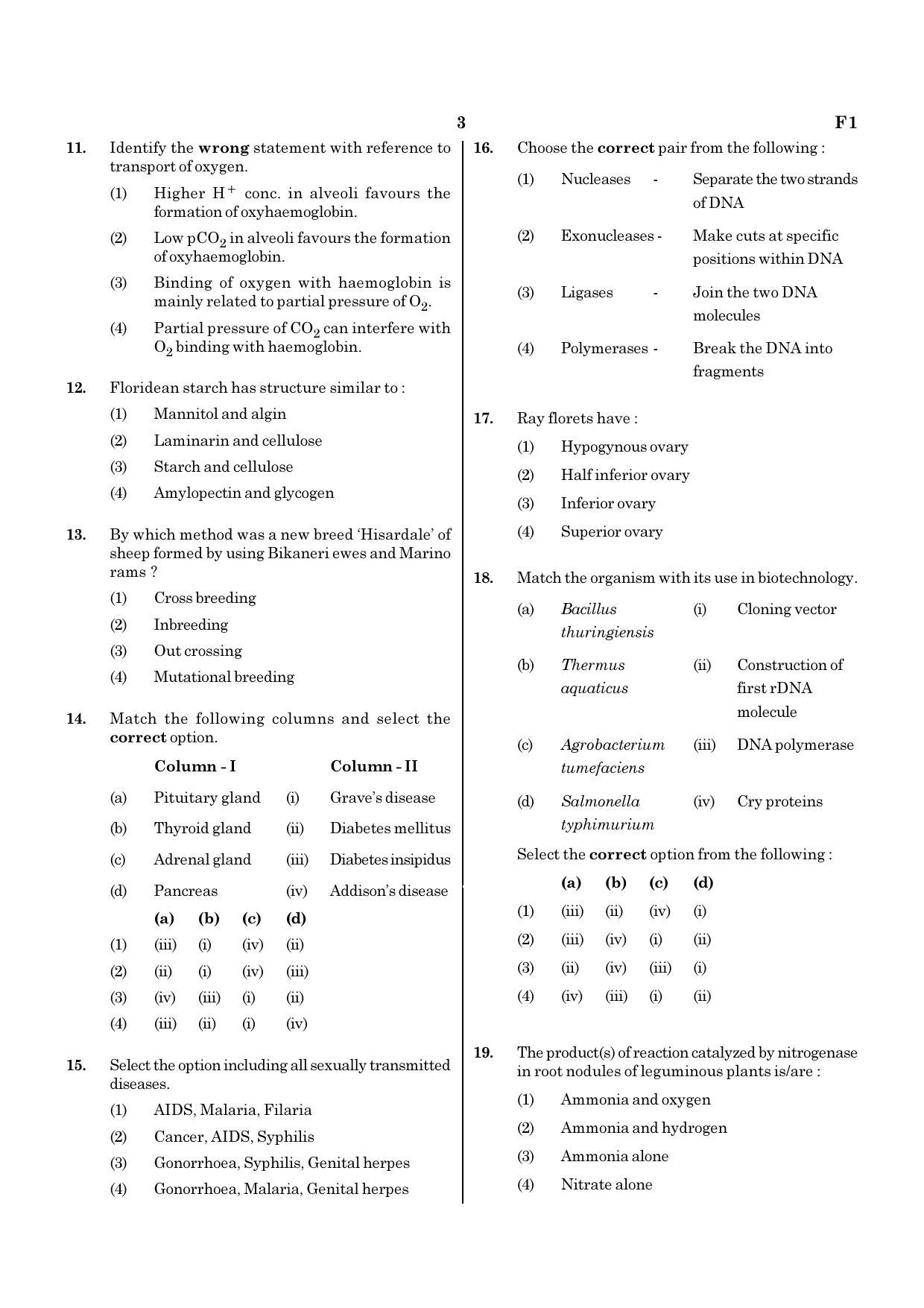NEET F1 2020 Question Paper - Page 3