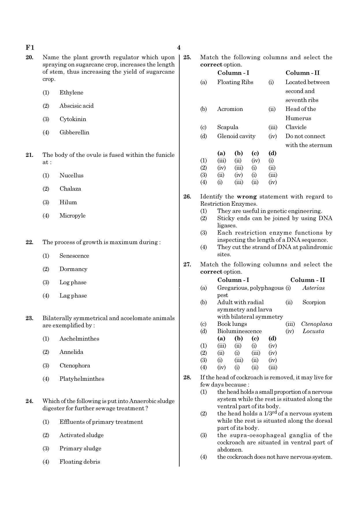 NEET F1 2020 Question Paper - Page 4