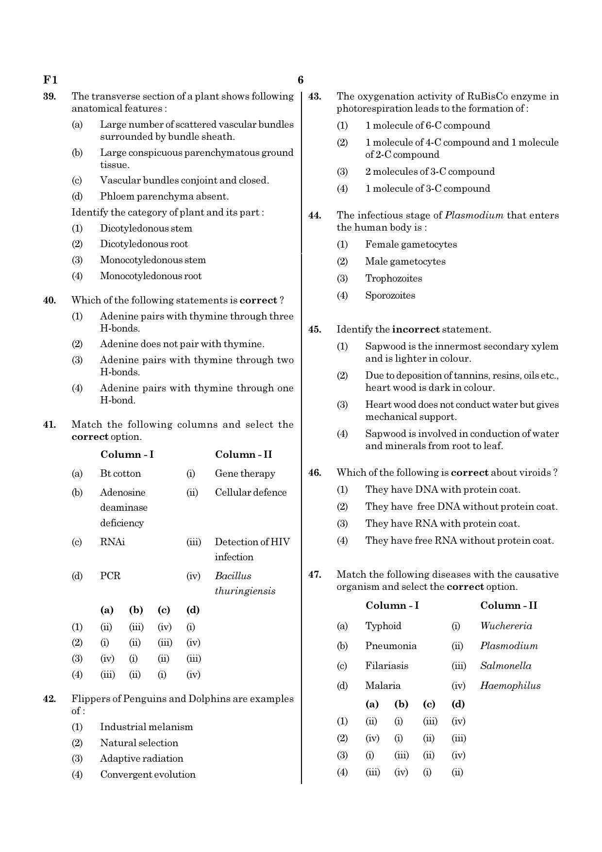 NEET F1 2020 Question Paper - Page 6