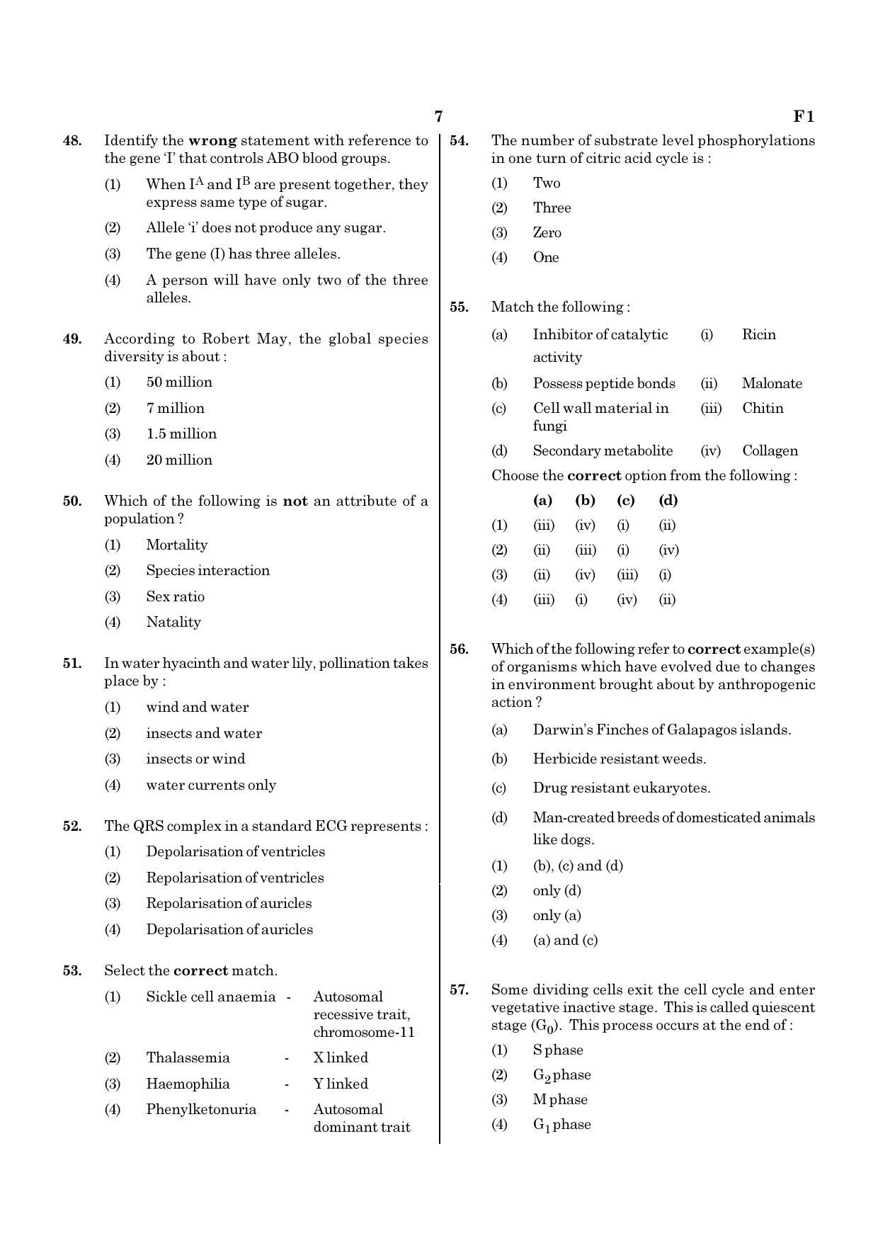NEET F1 2020 Question Paper - Page 7