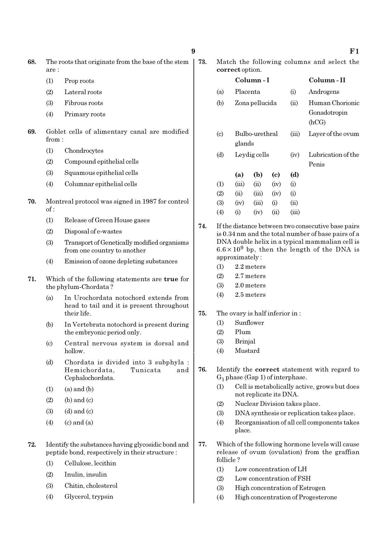 NEET F1 2020 Question Paper - Page 9