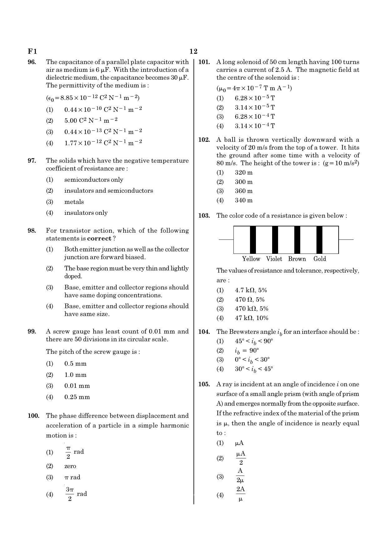 NEET F1 2020 Question Paper - Page 12