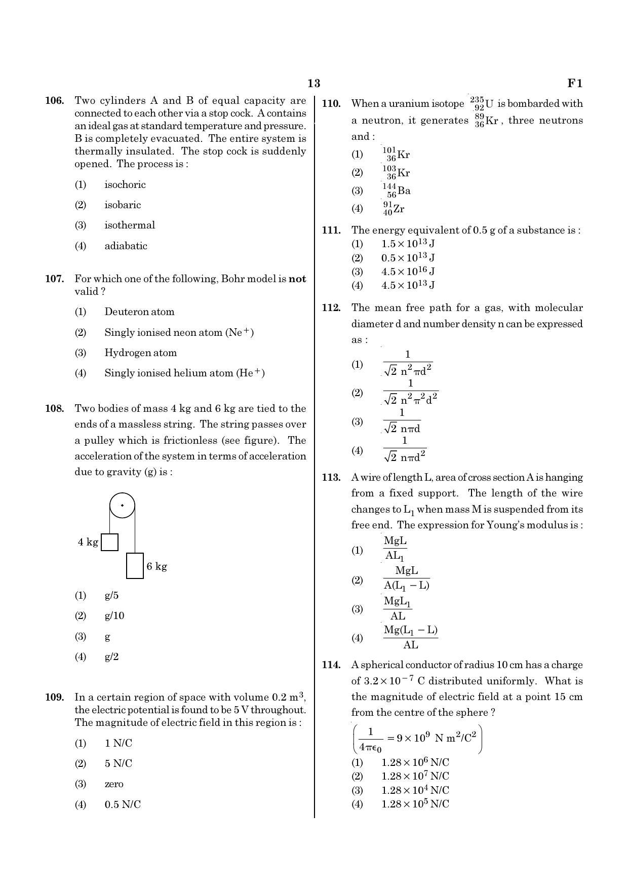 NEET F1 2020 Question Paper - Page 13